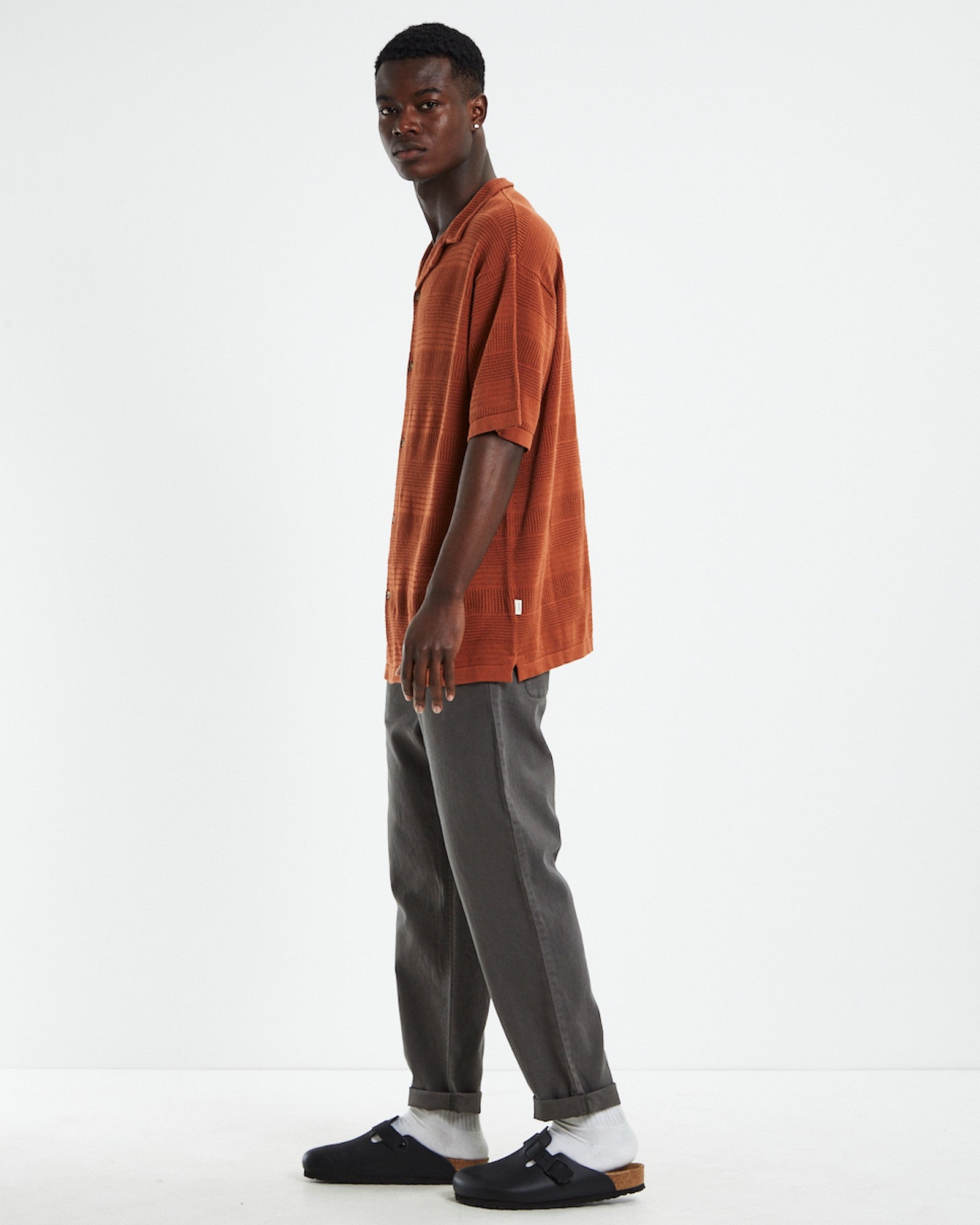 Knitted Short Sleeve Resort Shirt Rust RUST
