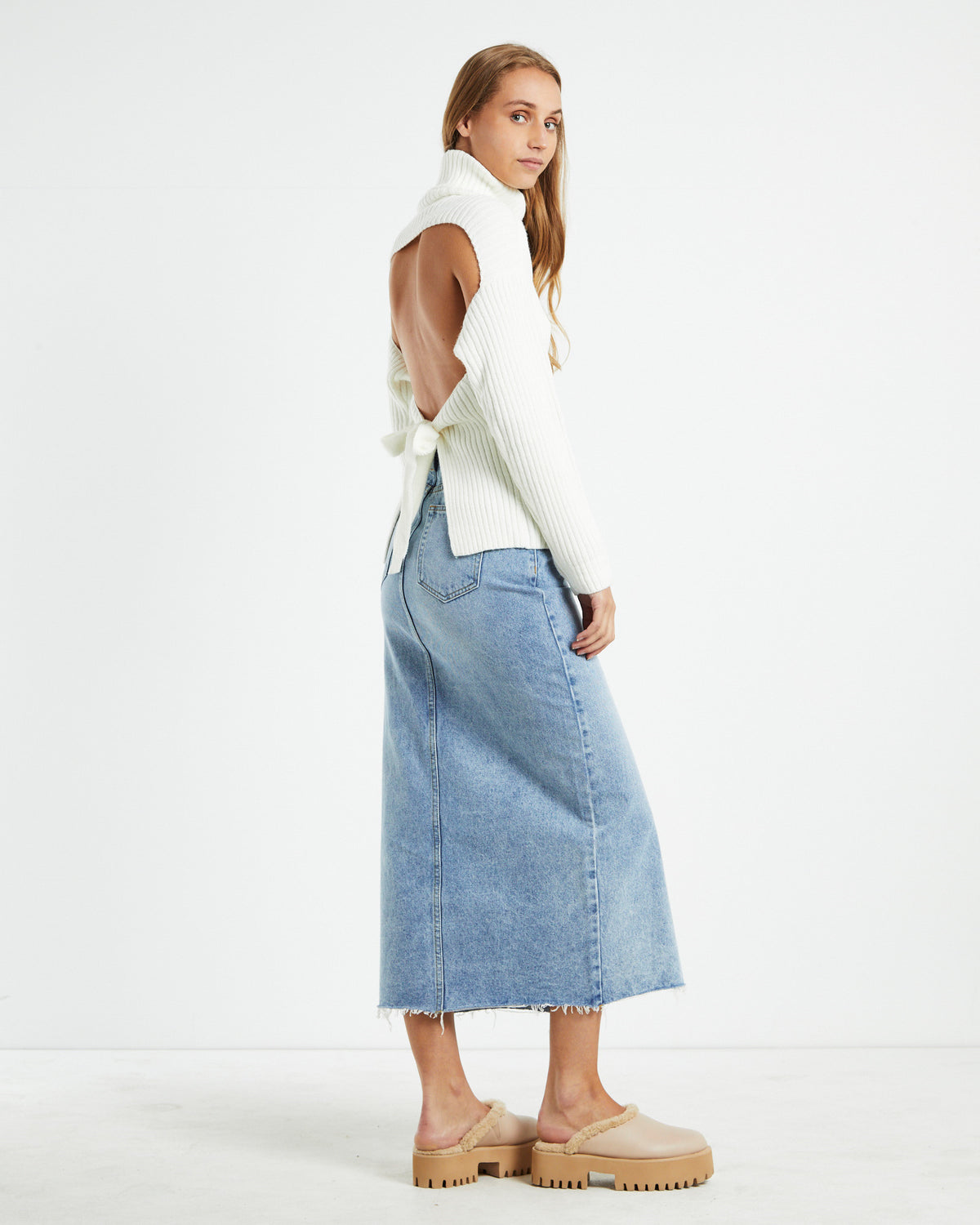 Amina Tie Back Boxy Knit Jumper White WHITE