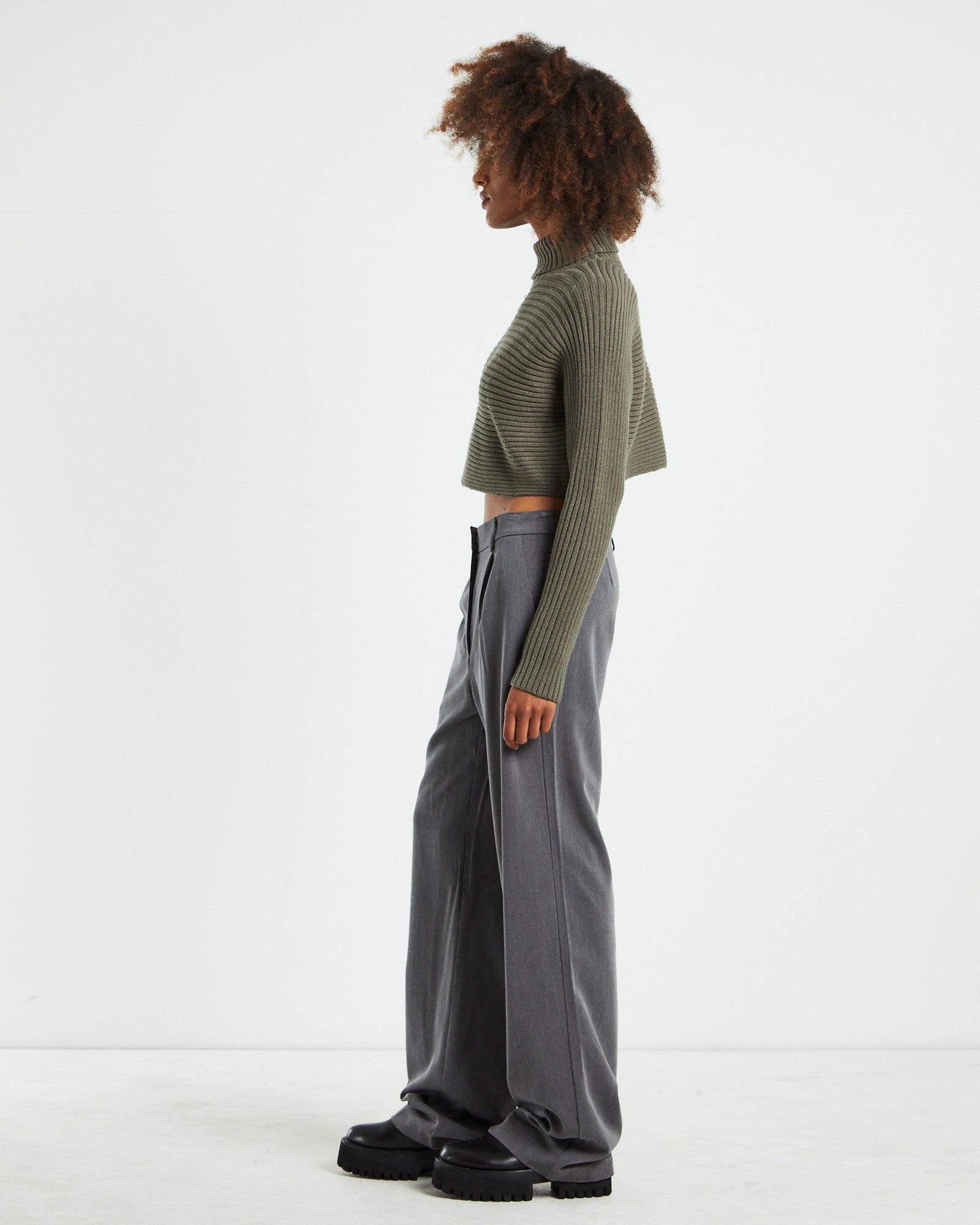 Goldie Roll Neck Knit Jumper Sage Grey GREY