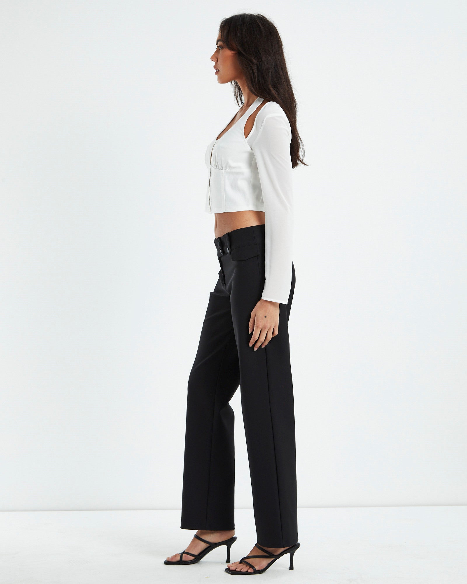 Kamali Hook Front Long Sleeve Halter Top White WHITE