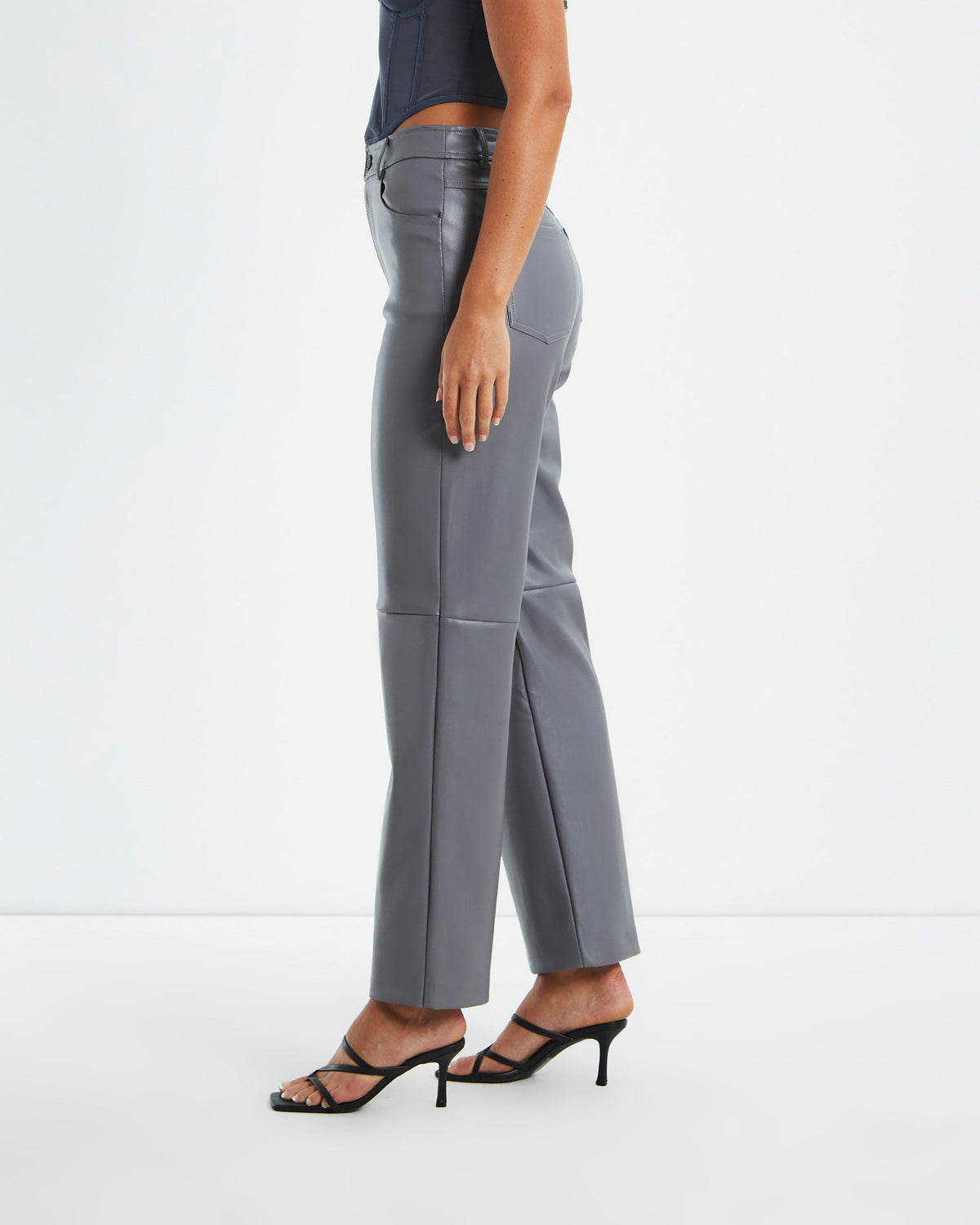 Karli Leather Look Straight Leg Pants Grey GREY