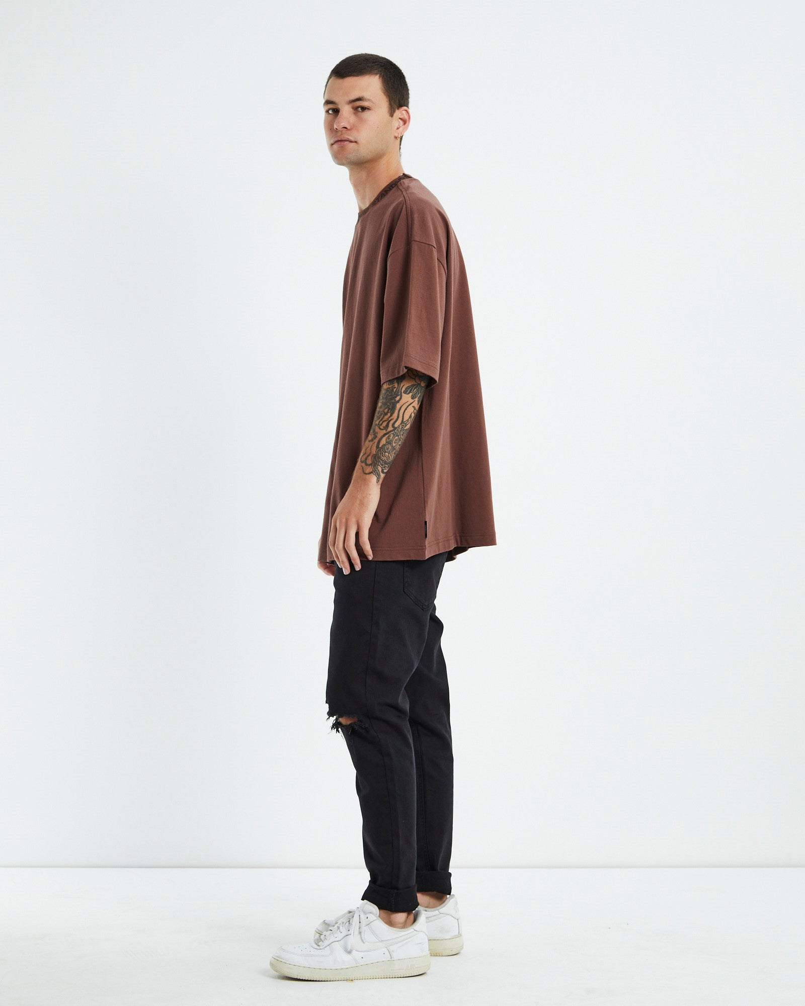 Collar Short Sleeve T-Shirt Dirty Brown BROWN