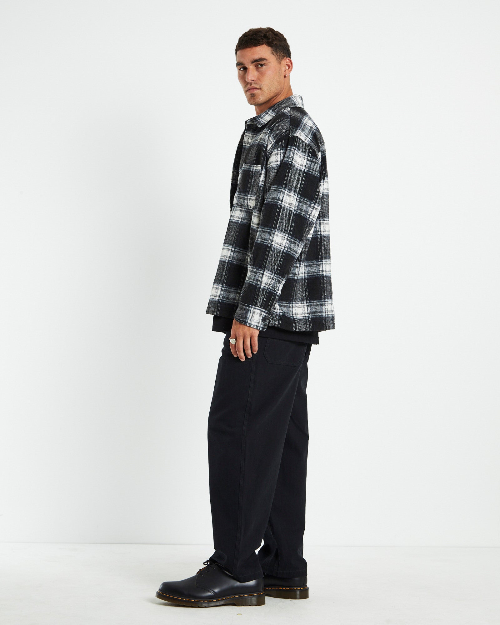 Check Shacket Shirt Ombre Black BLACK