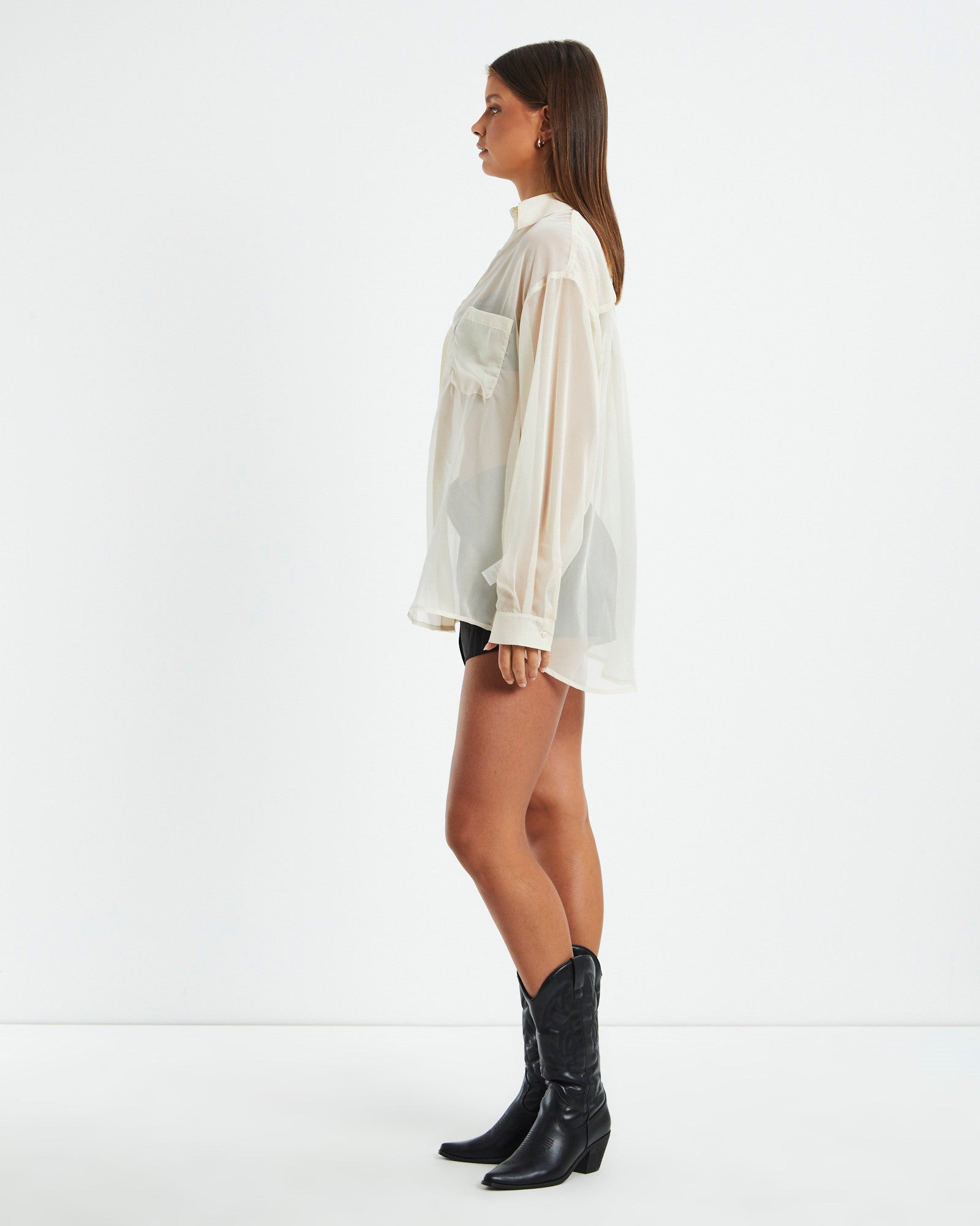 Delilah Sheer Oversized Shirt Cream OFF WHIT