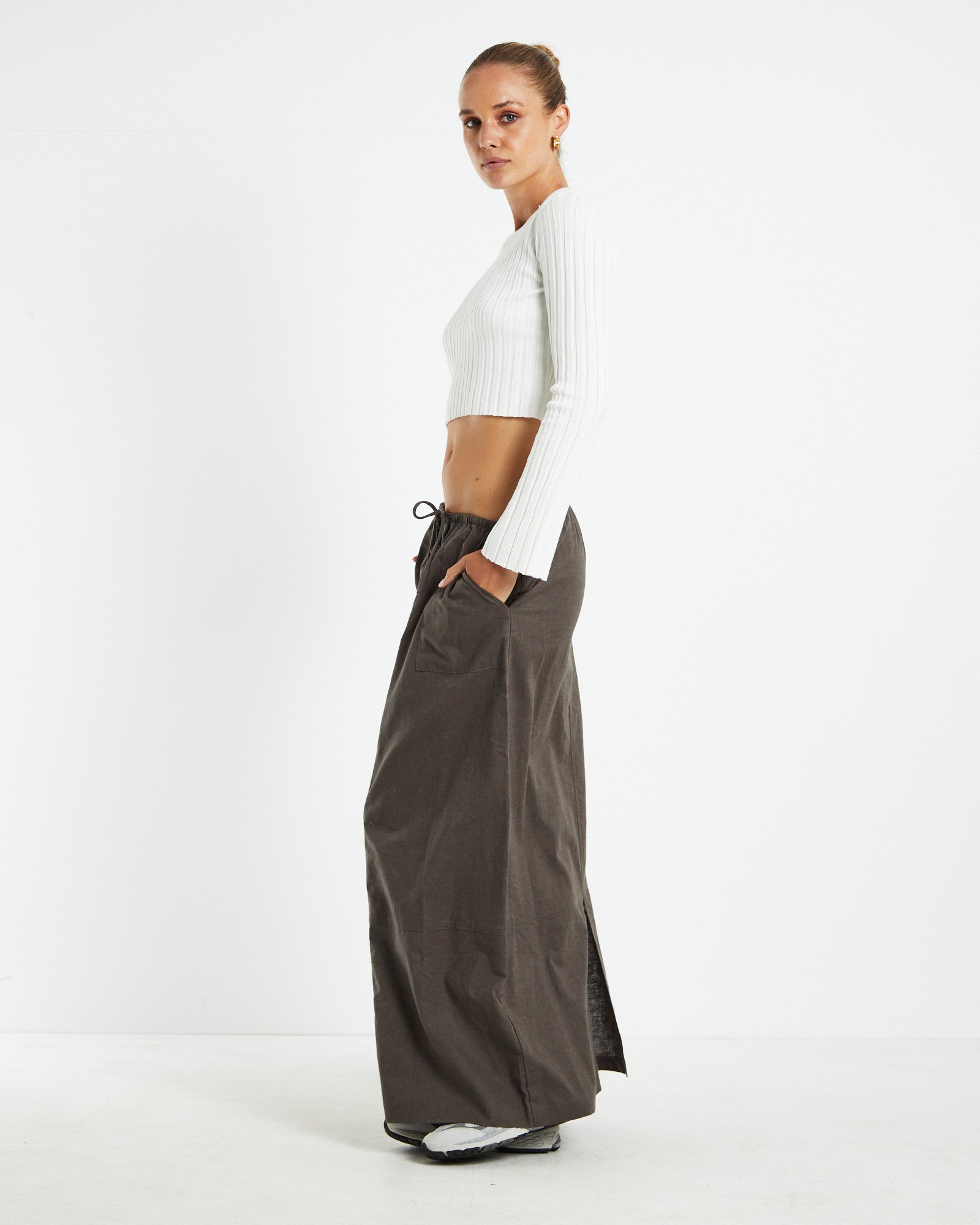 Harper Rib Knit Top White WHITE
