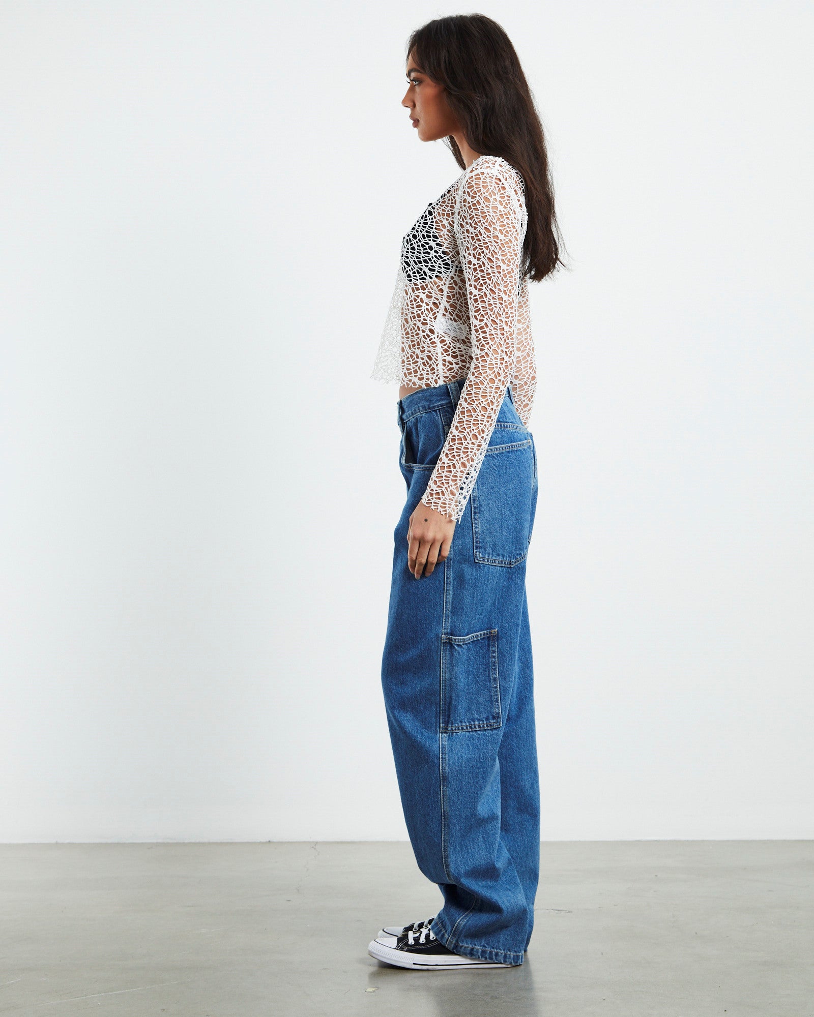 Minka Net Knit Long Sleeve Top White WHITE