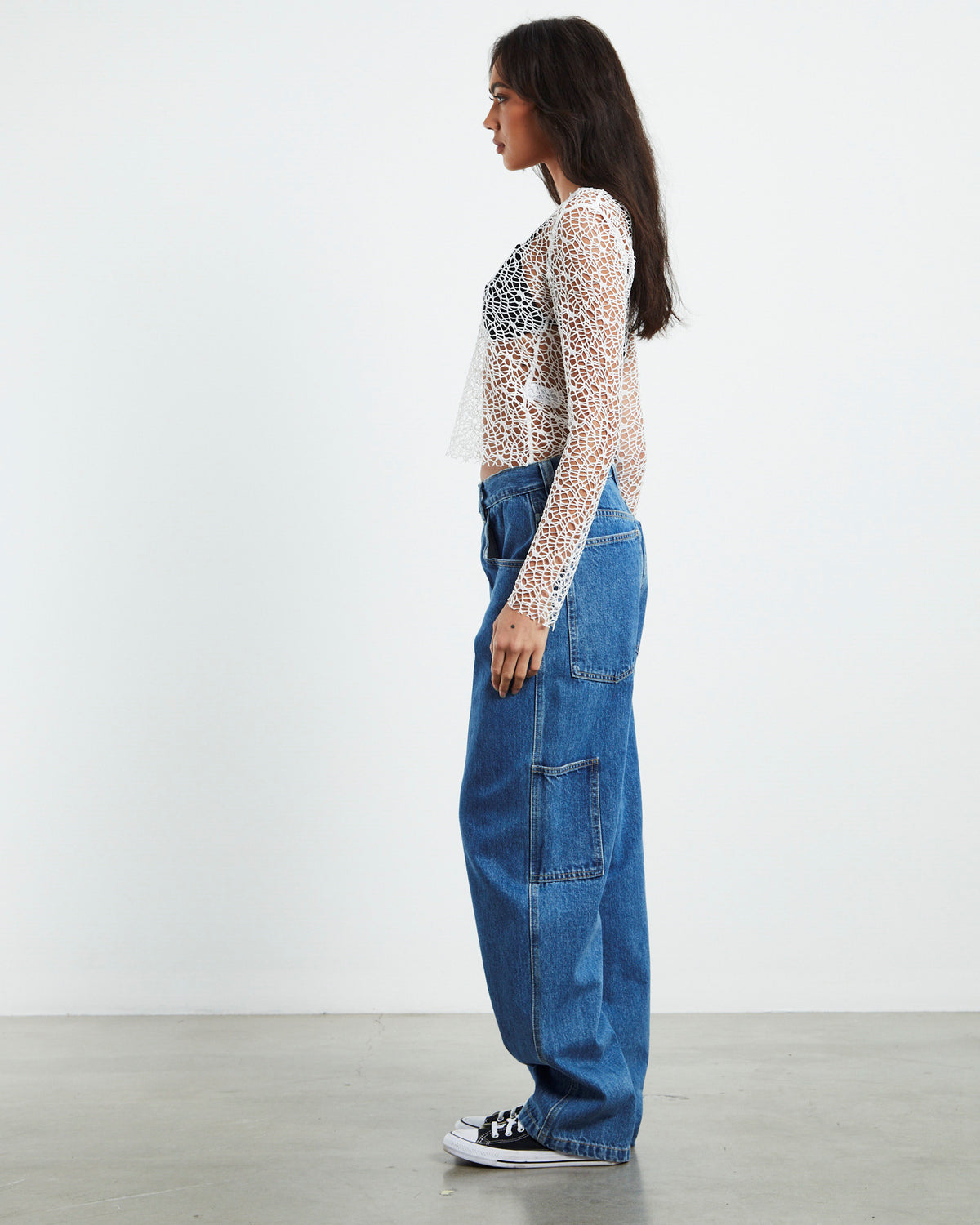 Minka Net Knit Long Sleeve Top White WHITE