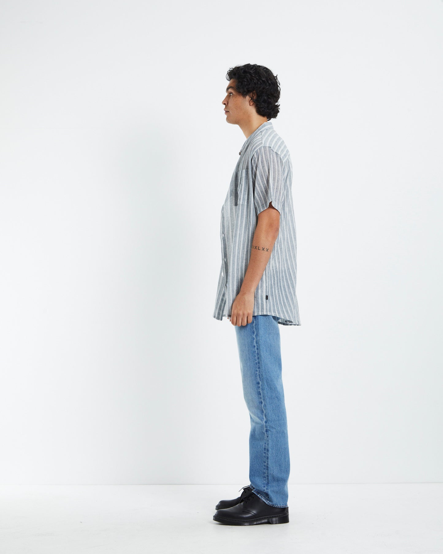 Bon Sun Stripe Short Sleeve Shirt Grey