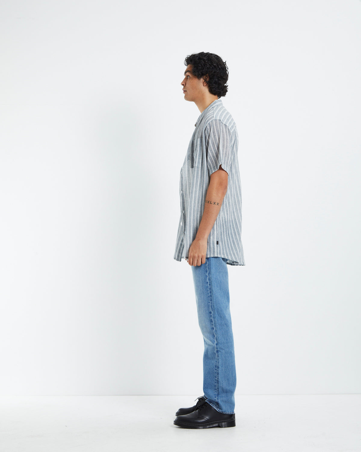 Bon Sun Stripe Short Sleeve Shirt Grey GREY