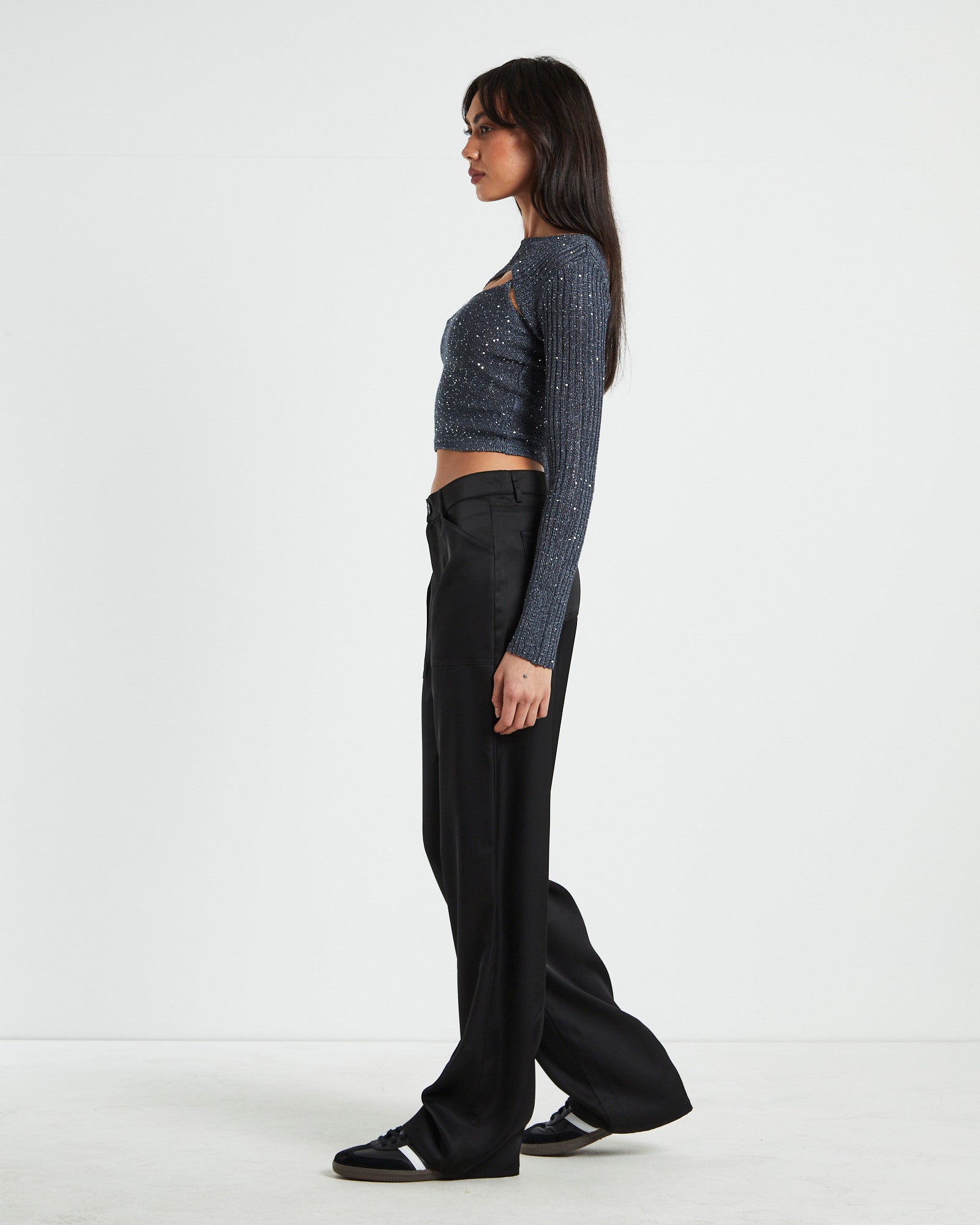 Pixie Metallic Long Sleeve Knit Bolero Grey SILVER