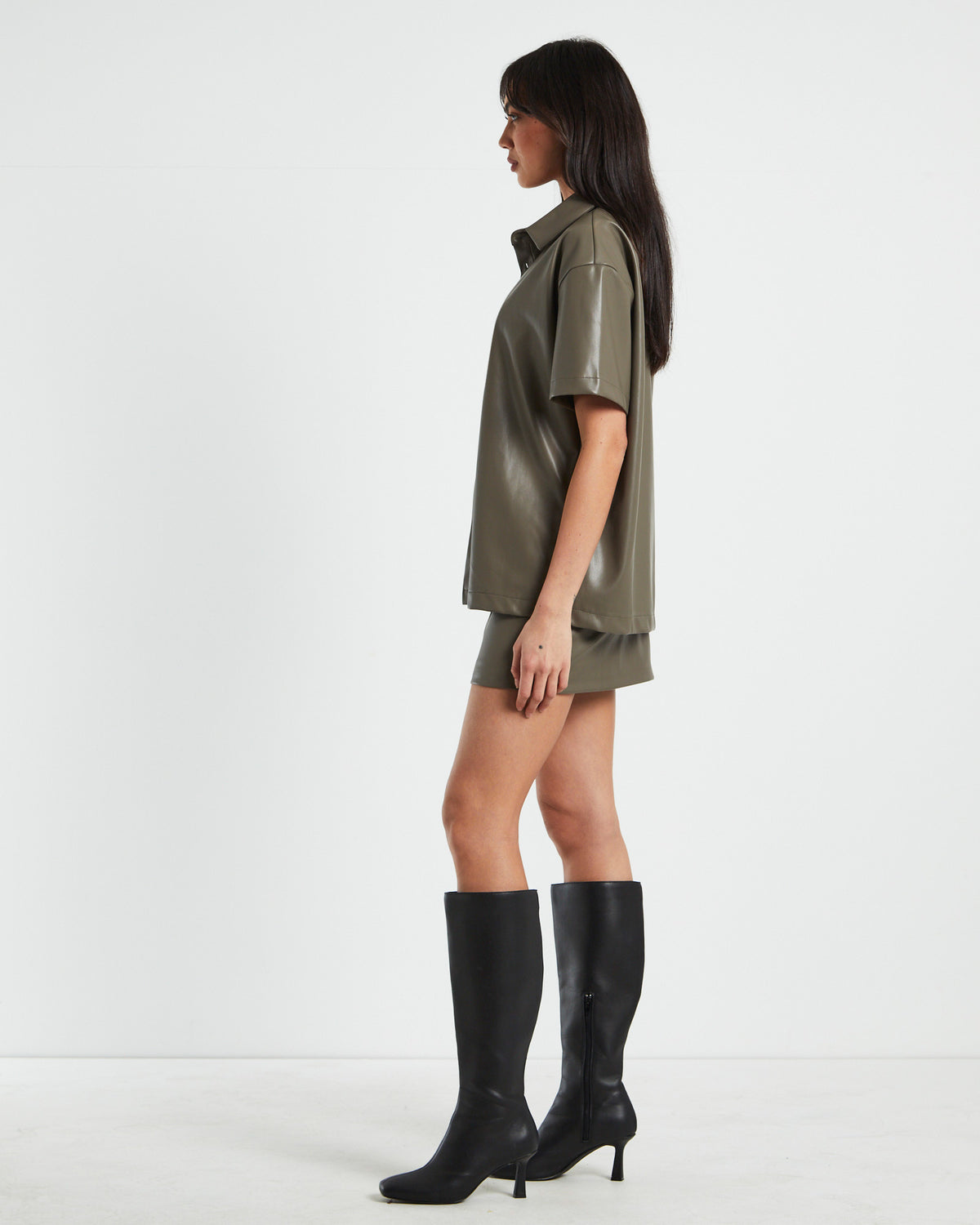 Phoebe Leather Look Shirt PUTTY
