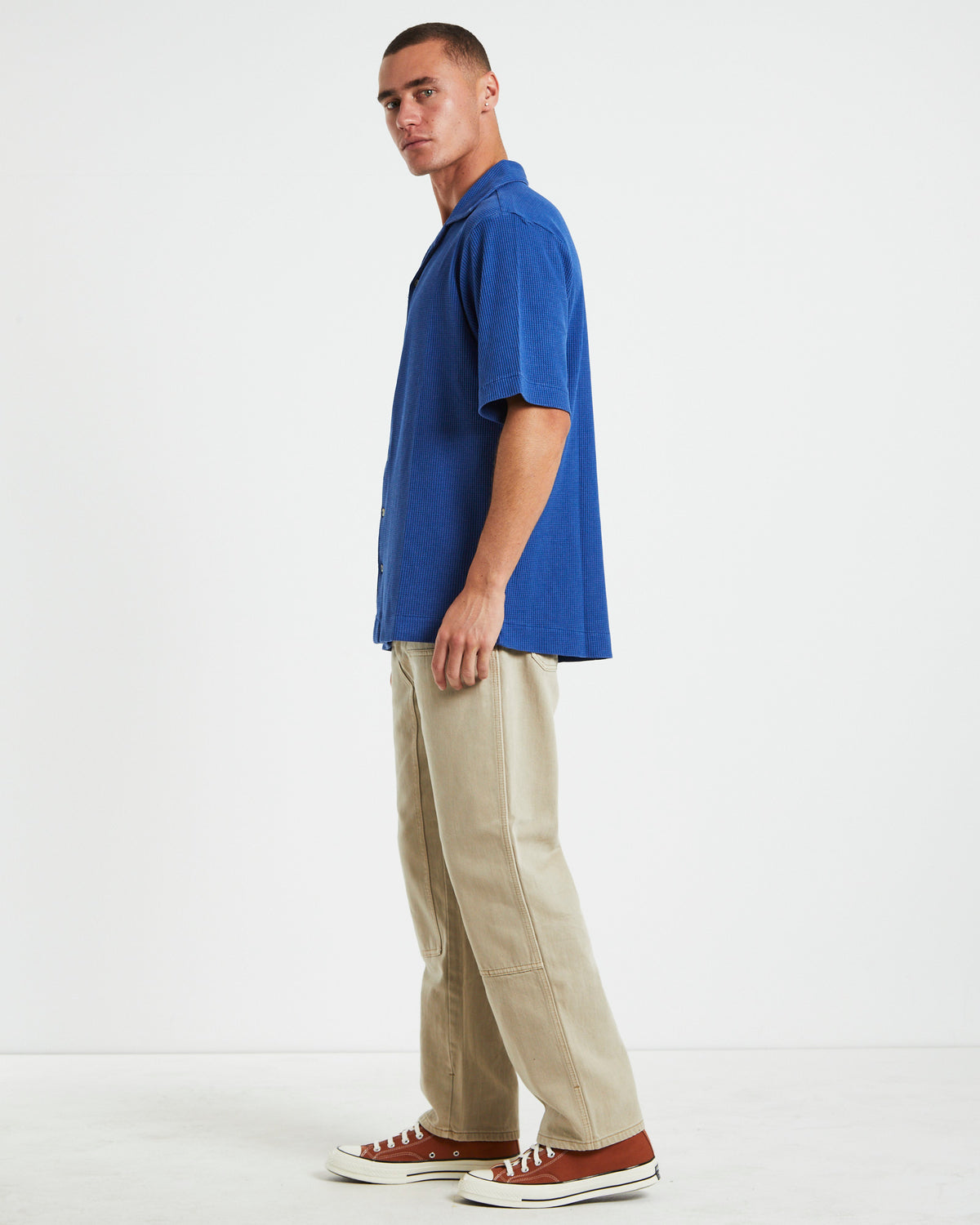 Waffle Bowler Short Sleeve Shirt in Cobalt Blue BLUE
