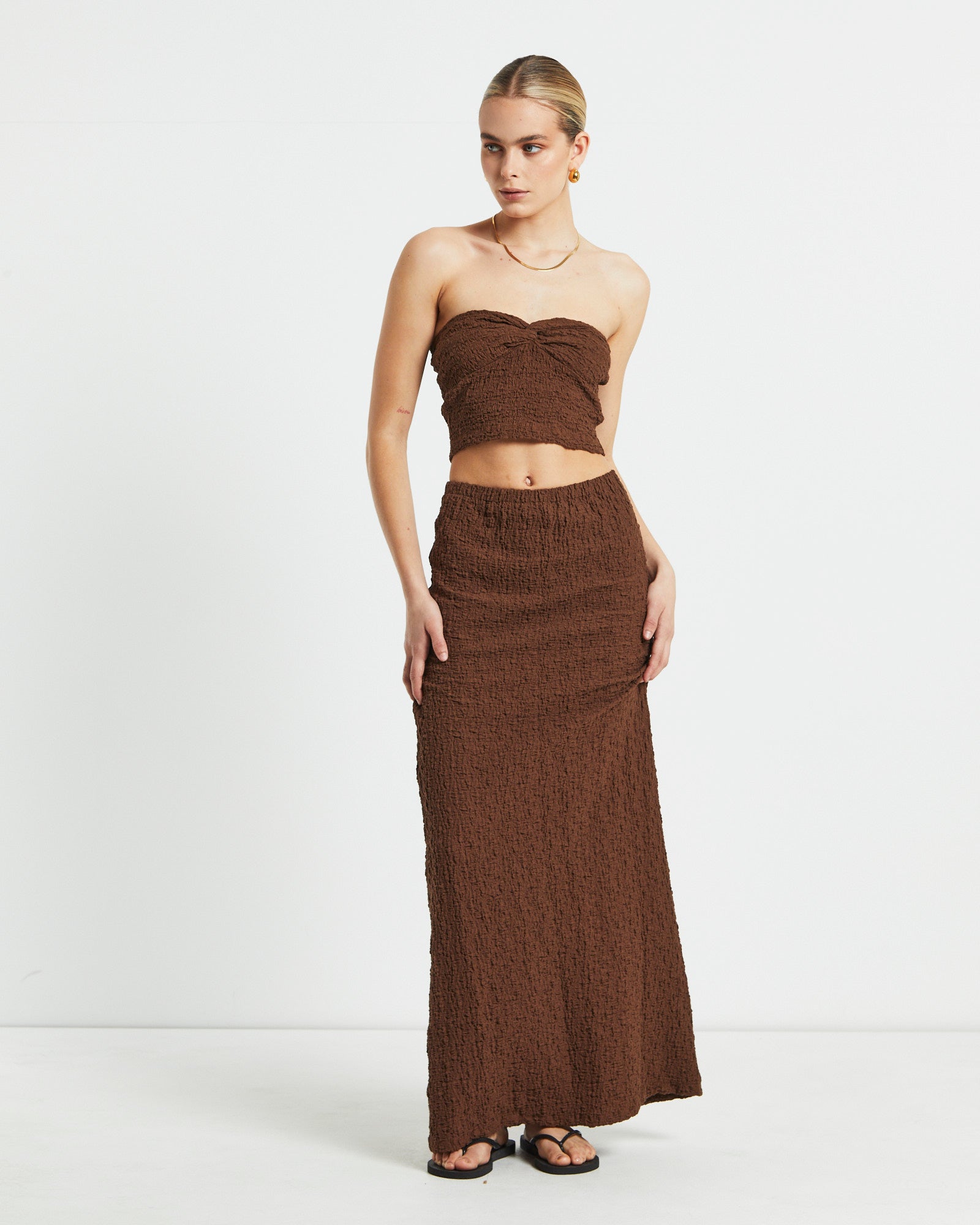 Skyla Textured Maxi Skirt BROWN