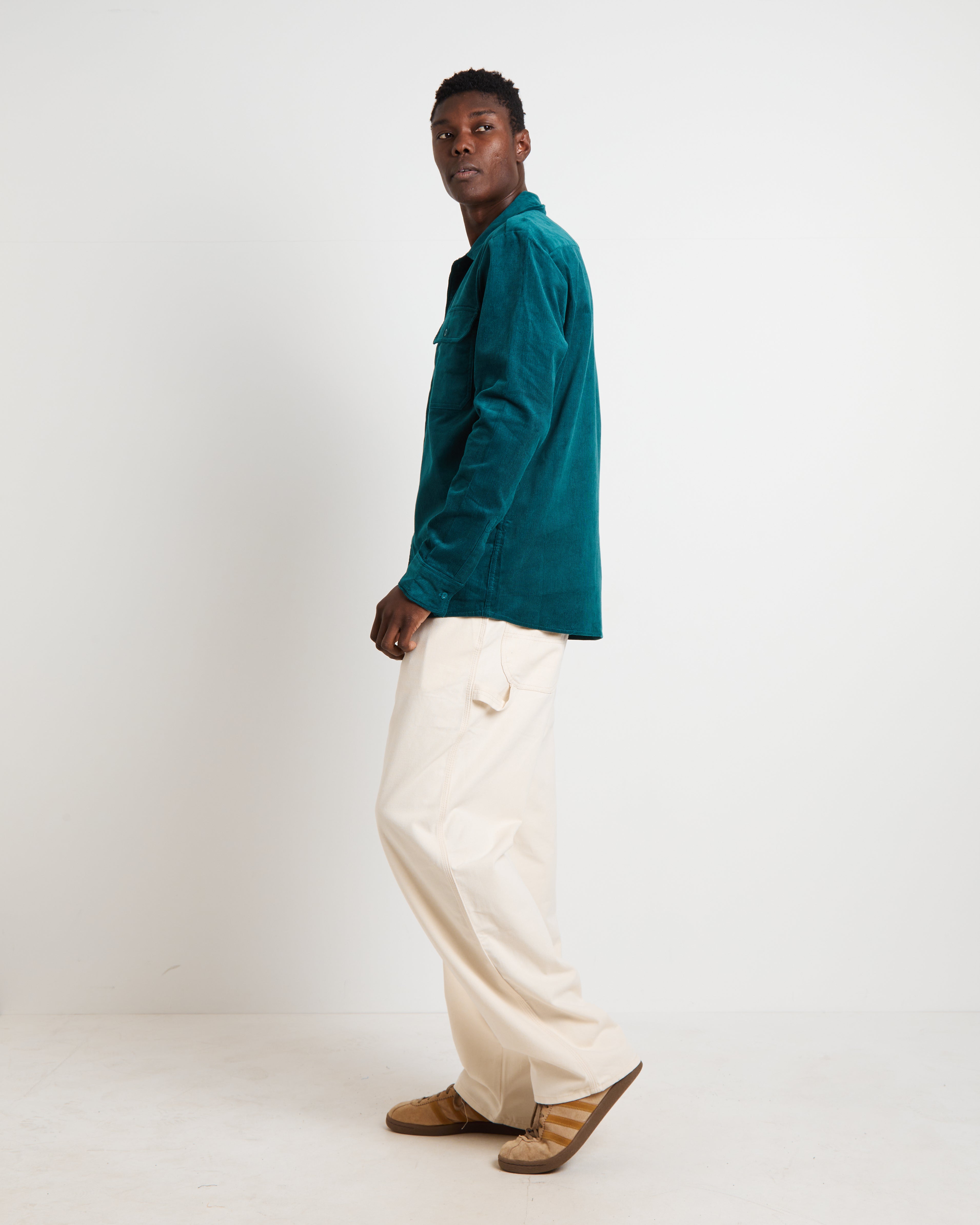 Houston Corduroy Long Sleeve Work Shirt in Jade Green GREEN