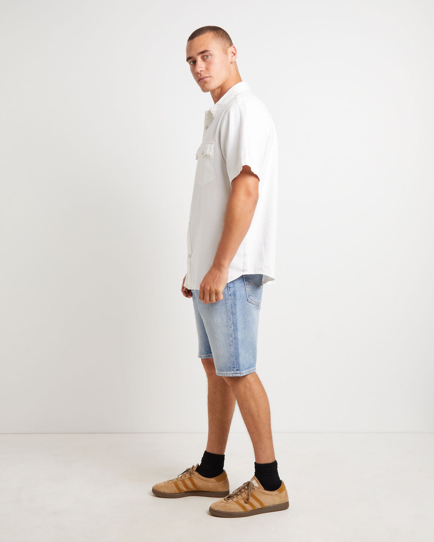 Short Sleeve Relaxed Fit Western Shirt in Newman Ecru
