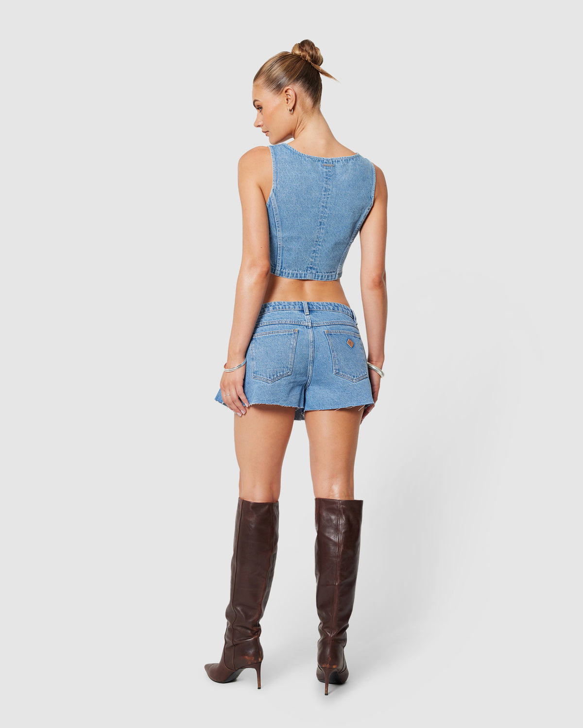 Suga Denim Crop Top Gigi MID BLUE