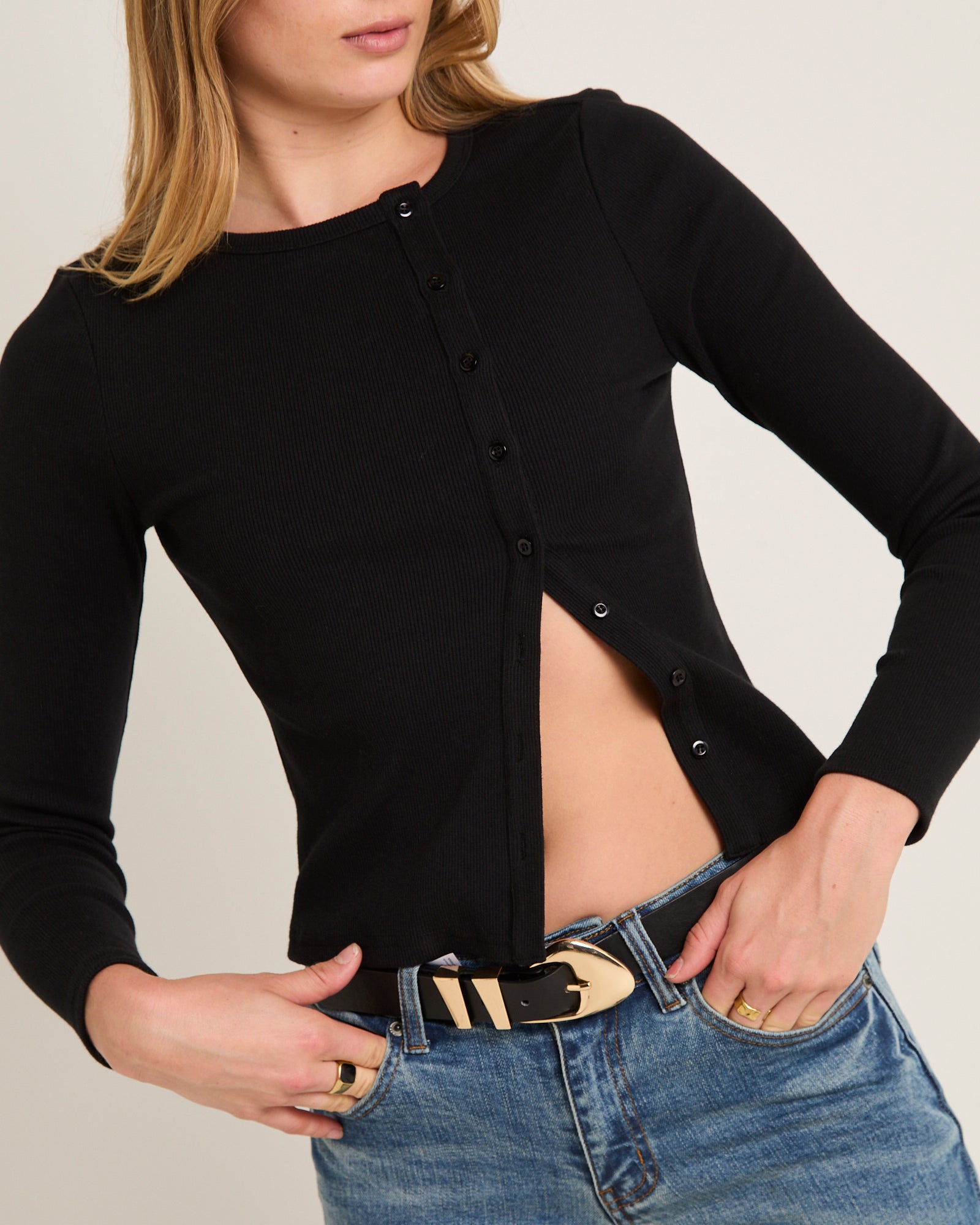 Maddy Button Asymmetric Top BLACK