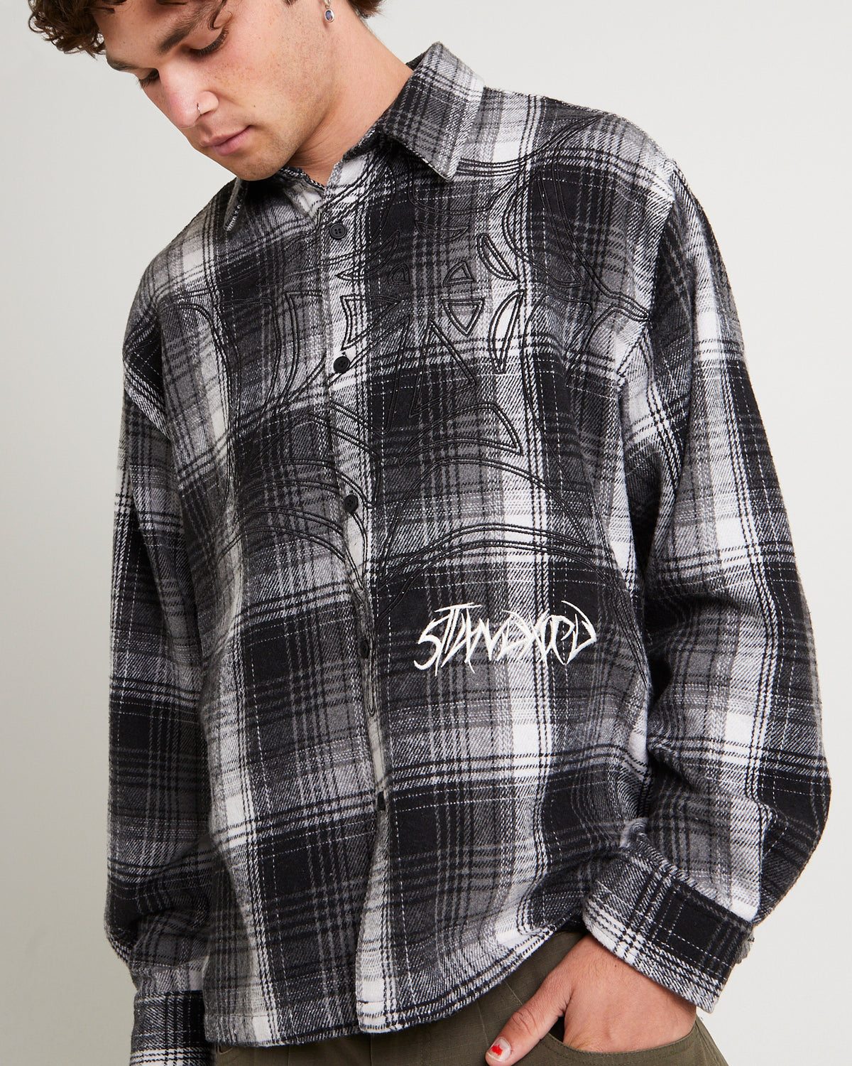 Web Long Sleeve Flannel Shirt BLACK