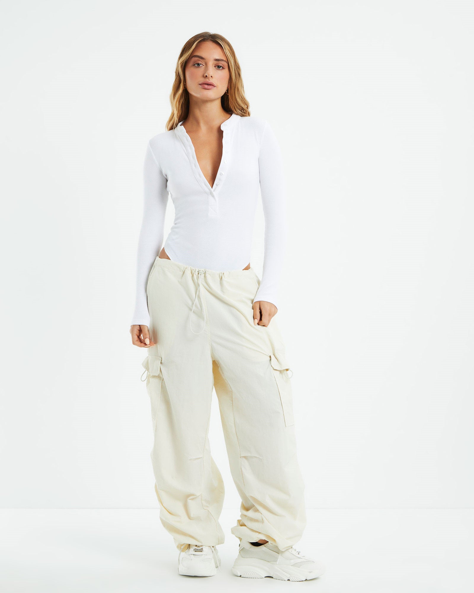Button Front Bodysuit WHITE