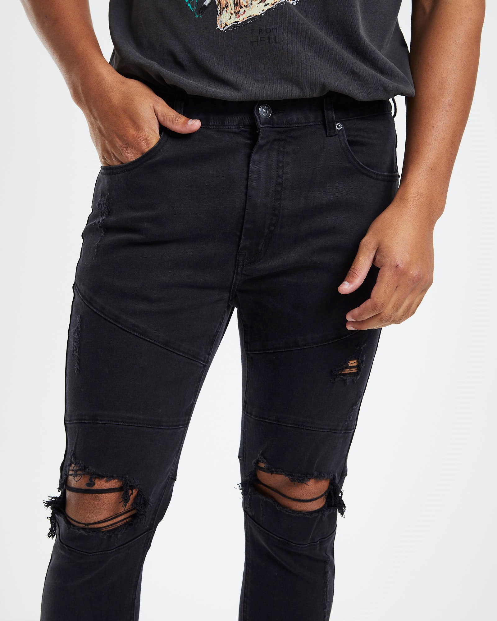 Offset Panel Skinny Jeans Flat Black BLACK