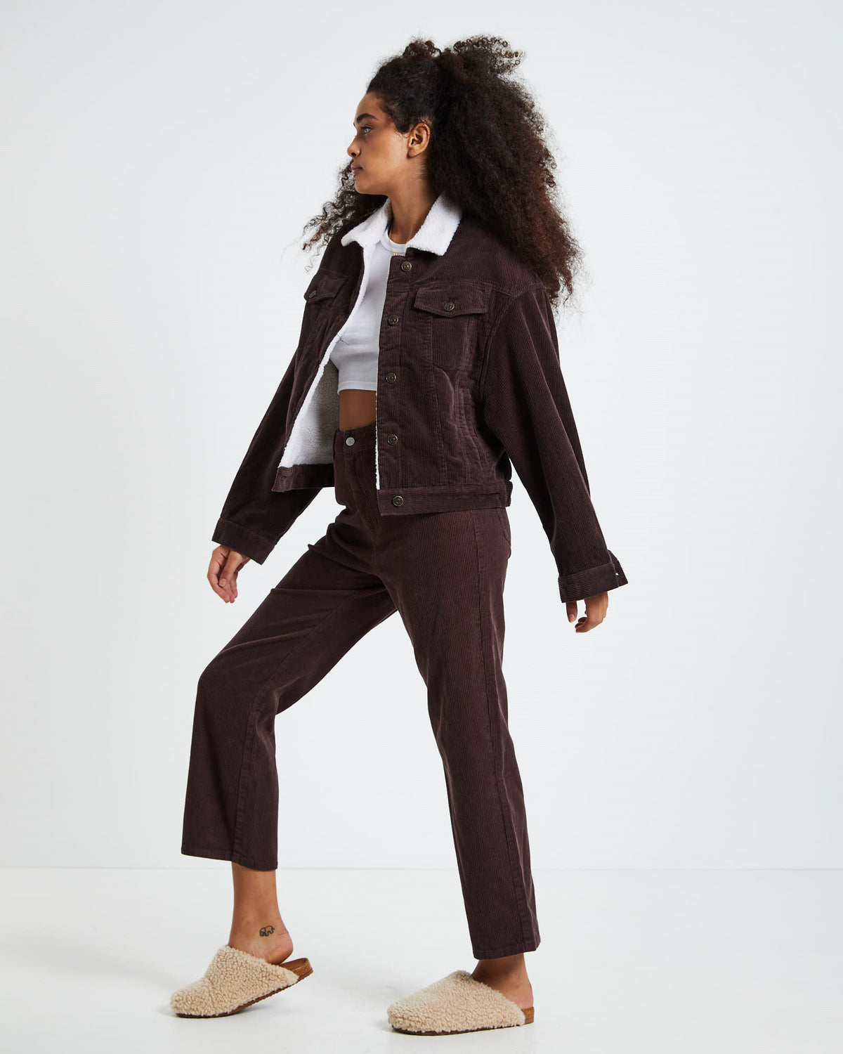 Kenny Baggy Cord Borg Jacket Chocolate Brown BROWN