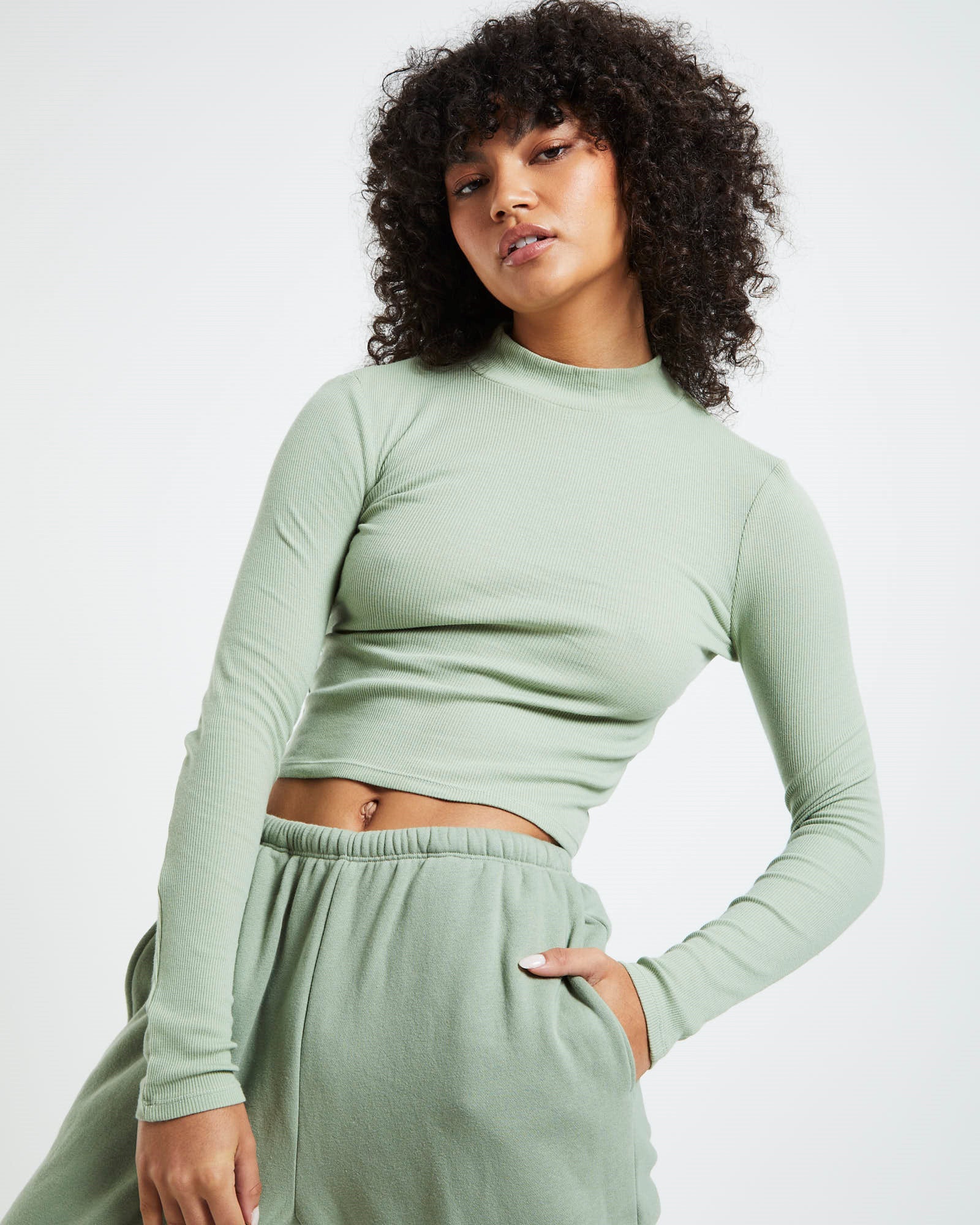 Ribbed Long Sleeve Skivvy Dusty Sage Green GREEN