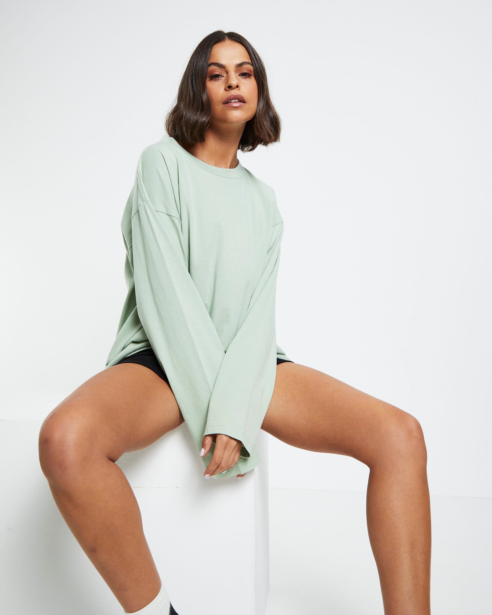Vintage Wash Long Sleeve T-Shirt Dusty Sage Green GREEN
