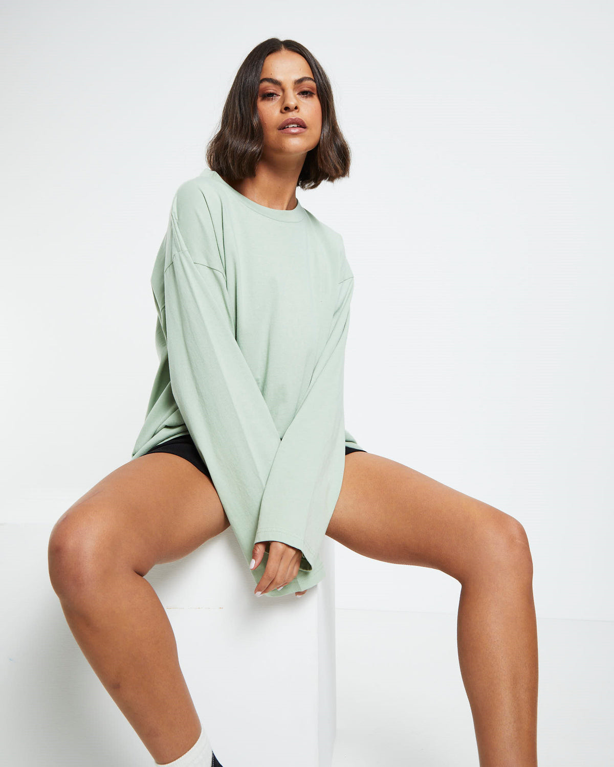 Vintage Wash Long Sleeve T-Shirt Dusty Sage Green GREEN
