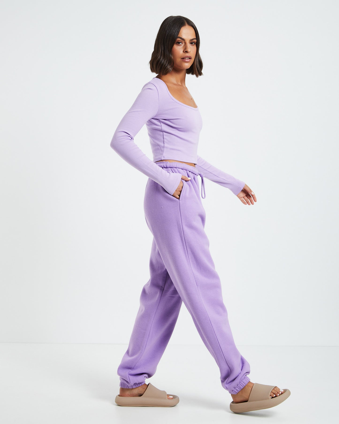 Relaxed Fleece Joggers Purple