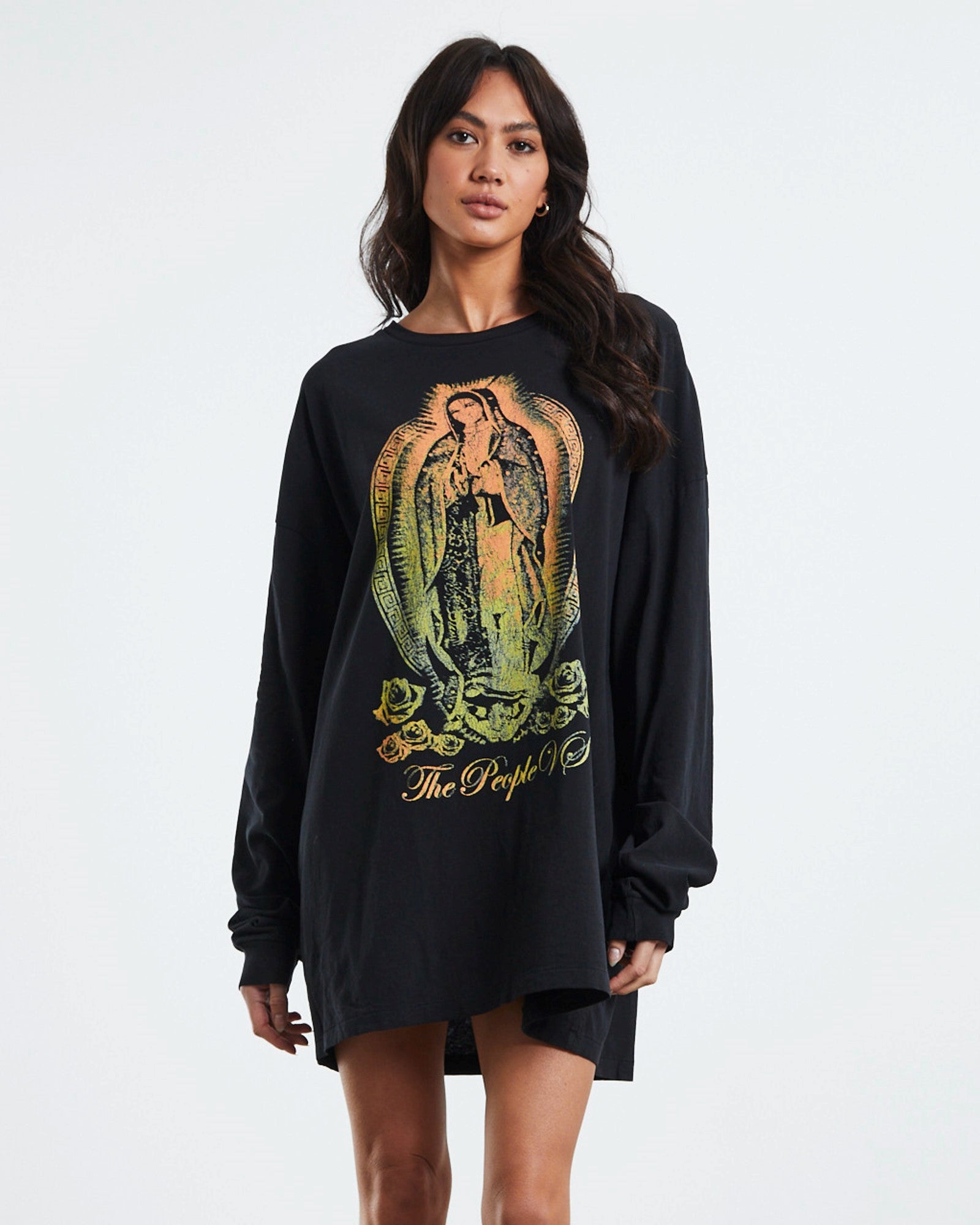 Blessed Long Sleeve Tee Dress Black ULTRA BLACK
