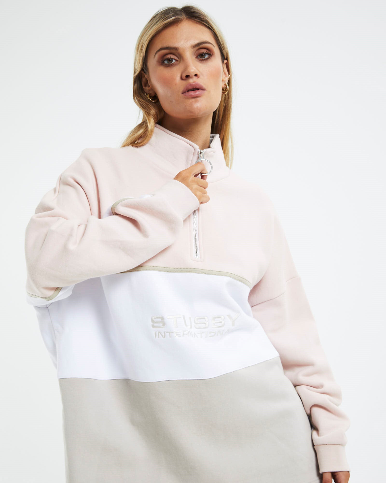Chapters Panelled Fleece Jumper Blush Pink BLUSH
