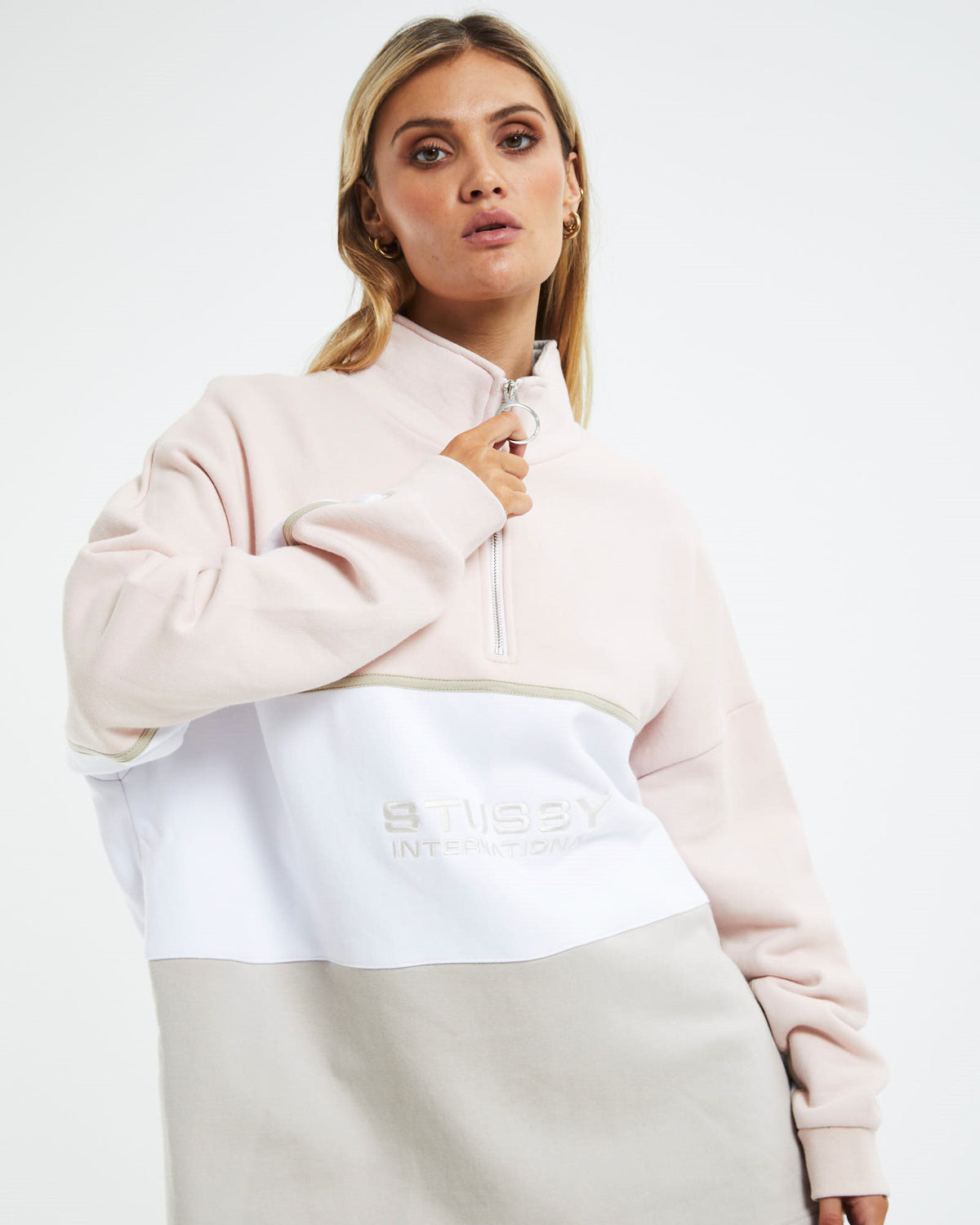 Chapters Panelled Fleece Jumper Blush Pink BLUSH