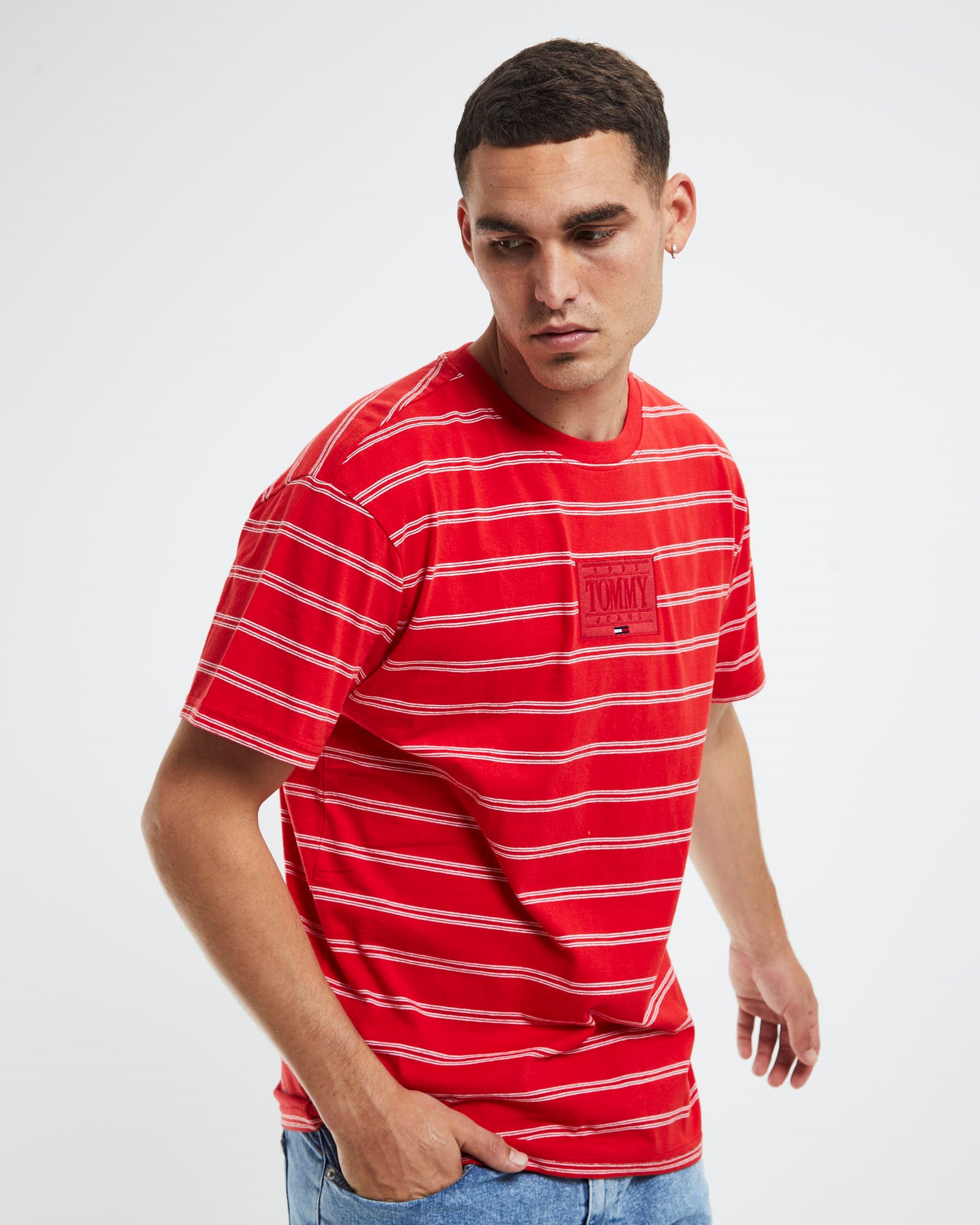 TJM Tonal Logo Stripe T-Shirt Deep Crimson Red Stripe CRIMSON