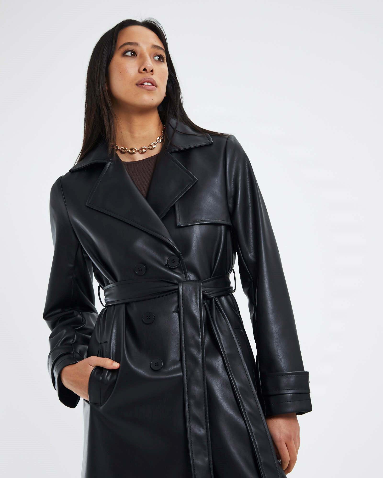 Alexia Imitation Leather Trench Coat Black BLACK
