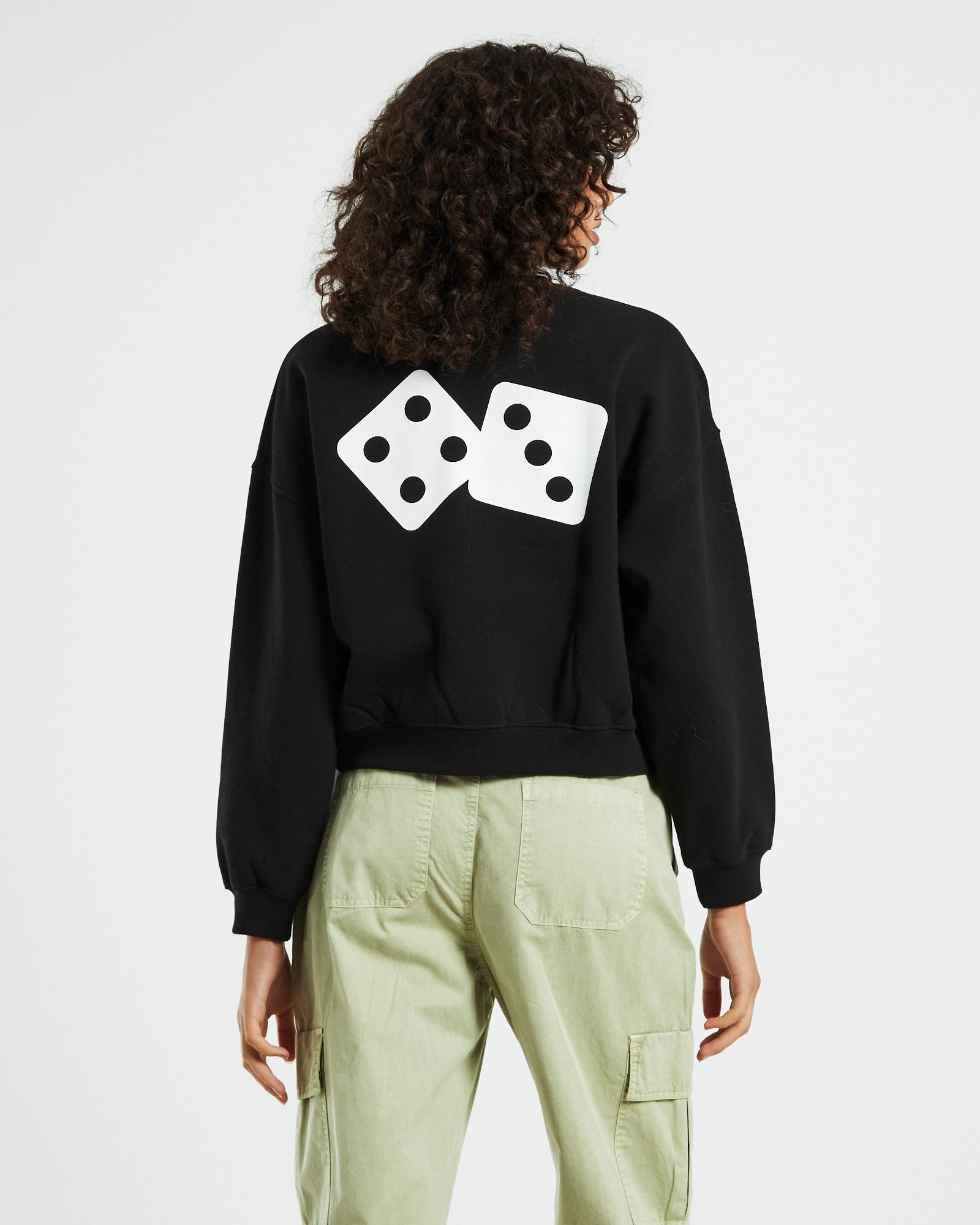 Dice Cropped Crew Jumper Black BLACK