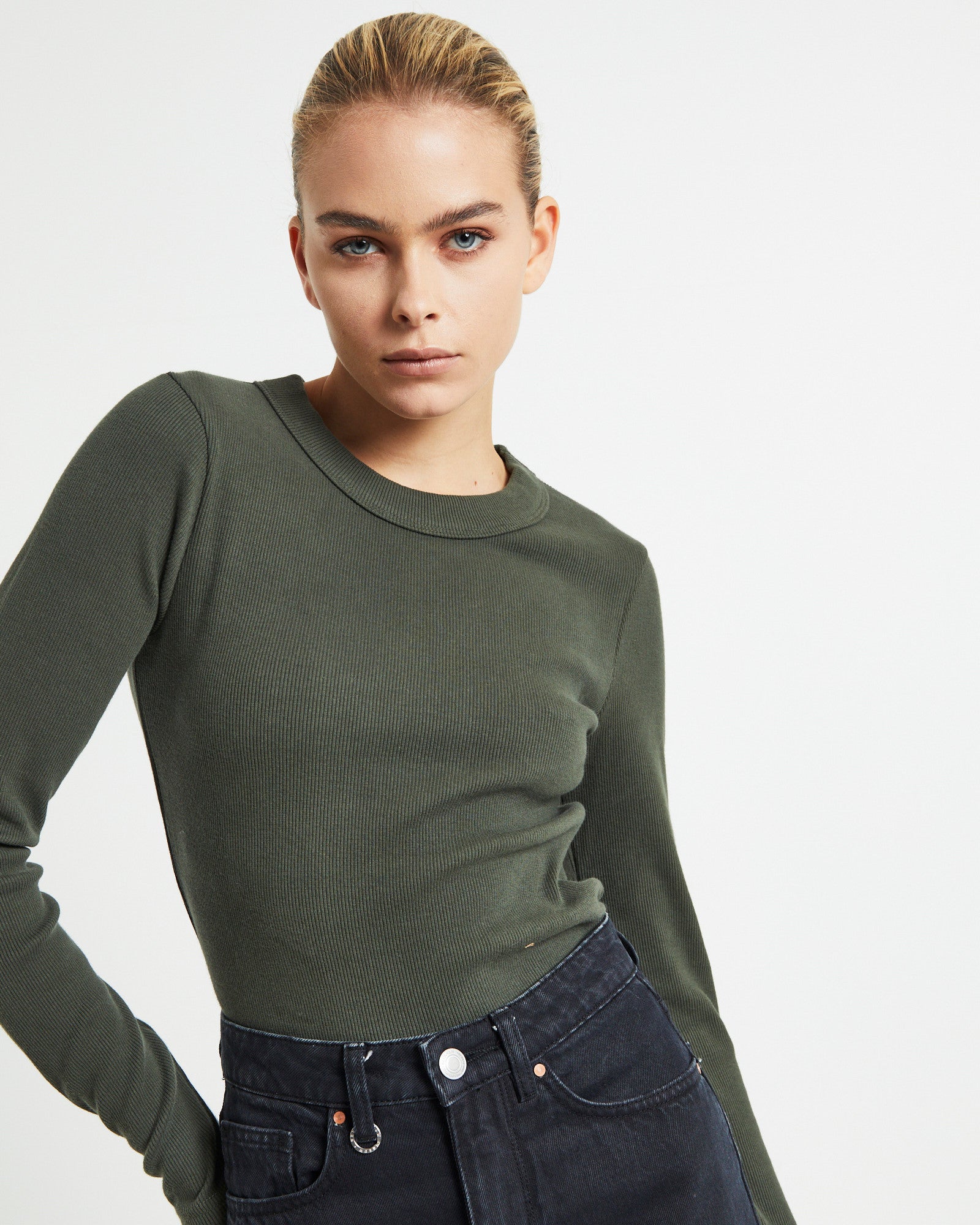 Jonesy Long Sleeve Top Dark Military Green GREEN
