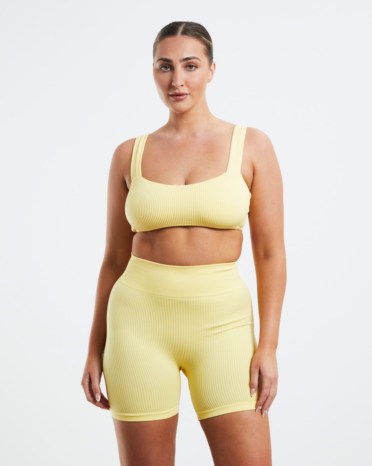 Square Neck Sports Crop Lemon Yellow