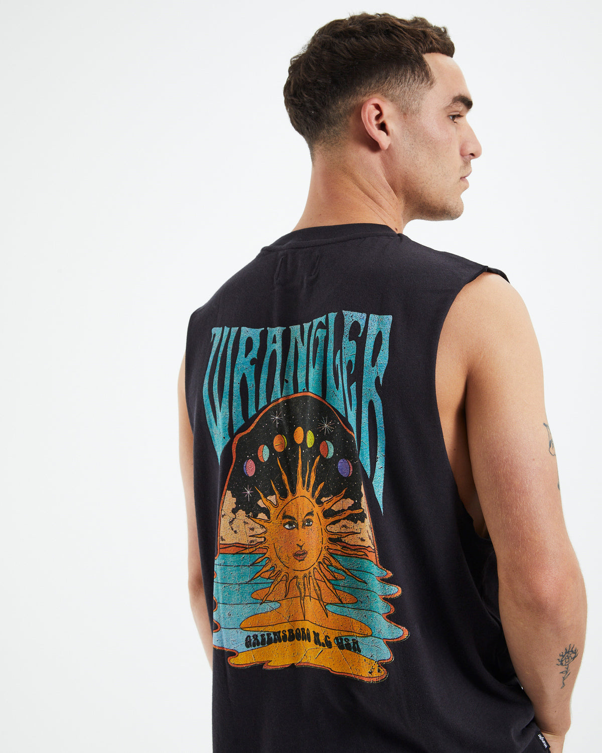 Melting Sun Muscle Tee Worn Black BLACK