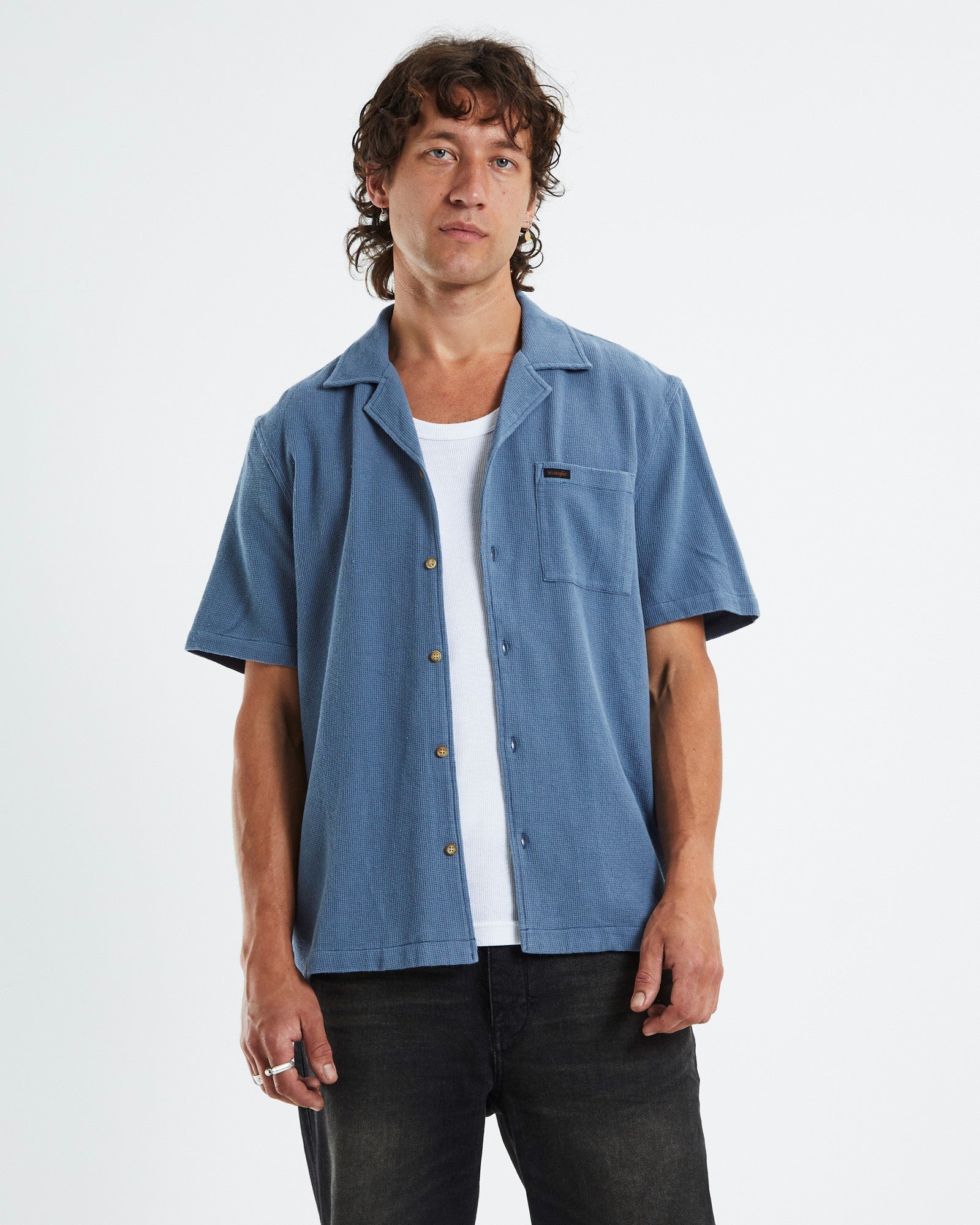 Resort Short Sleeve Shirt Waffle Cloud Blue BLUE