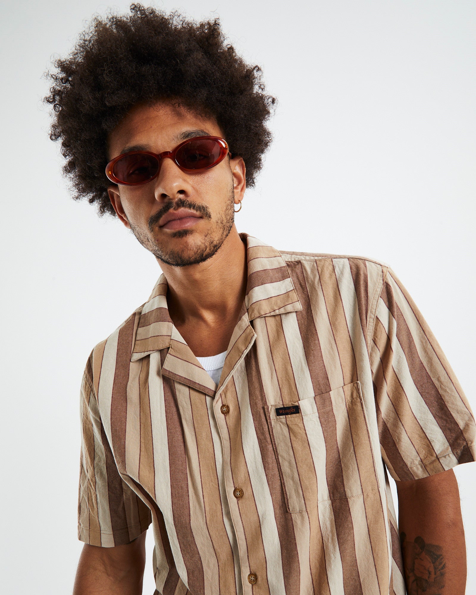 Resort Short Sleeve Shirt Brown Stripe BROWN