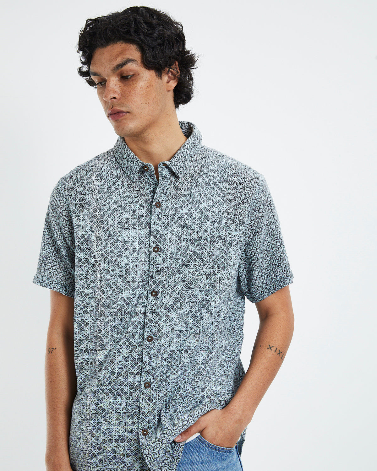 Bon Tiki Short Sleeve Shirt Smoke Blue BLUE