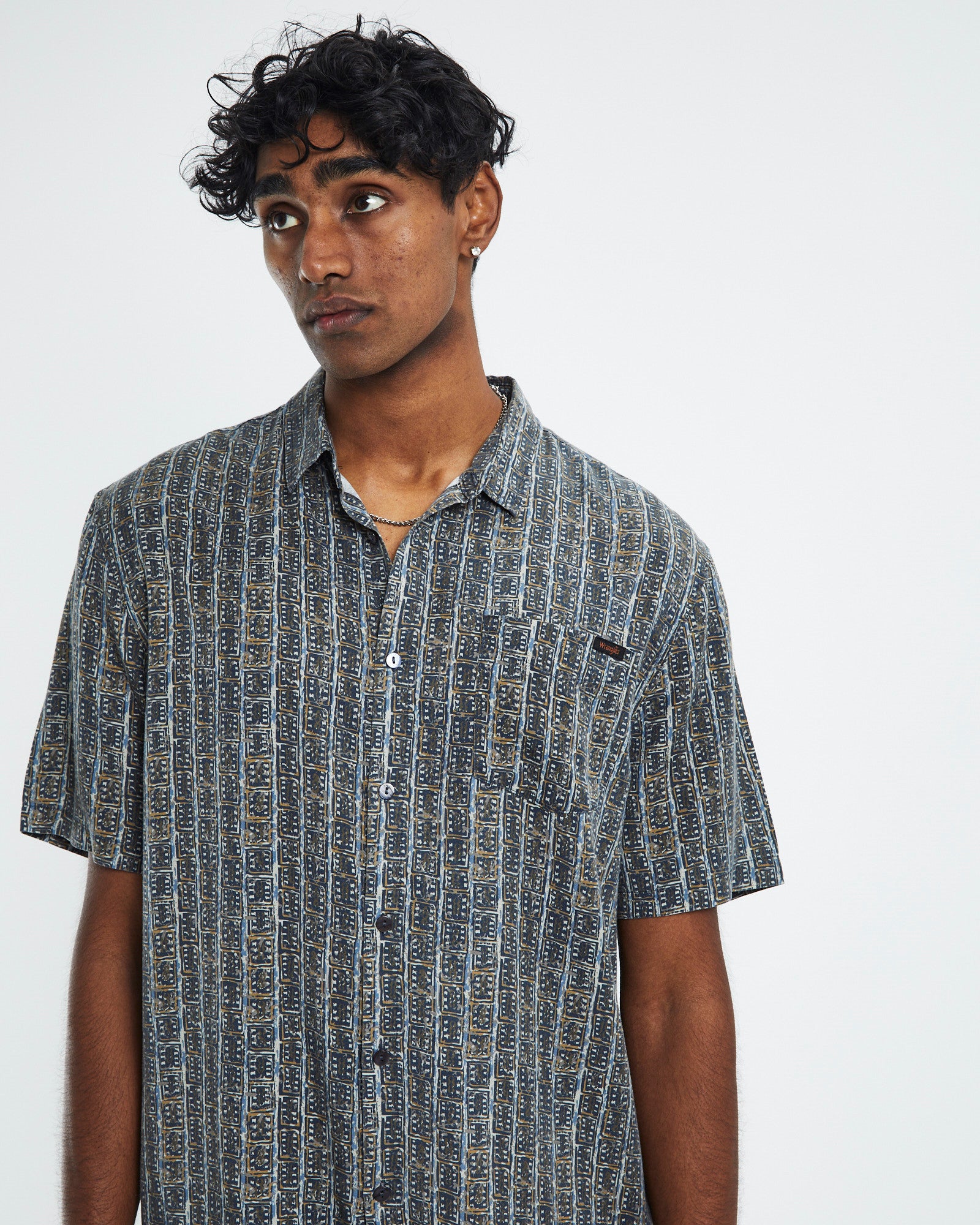 Garageland Short Sleeve Shirt Tony Stripe Blue BLACK