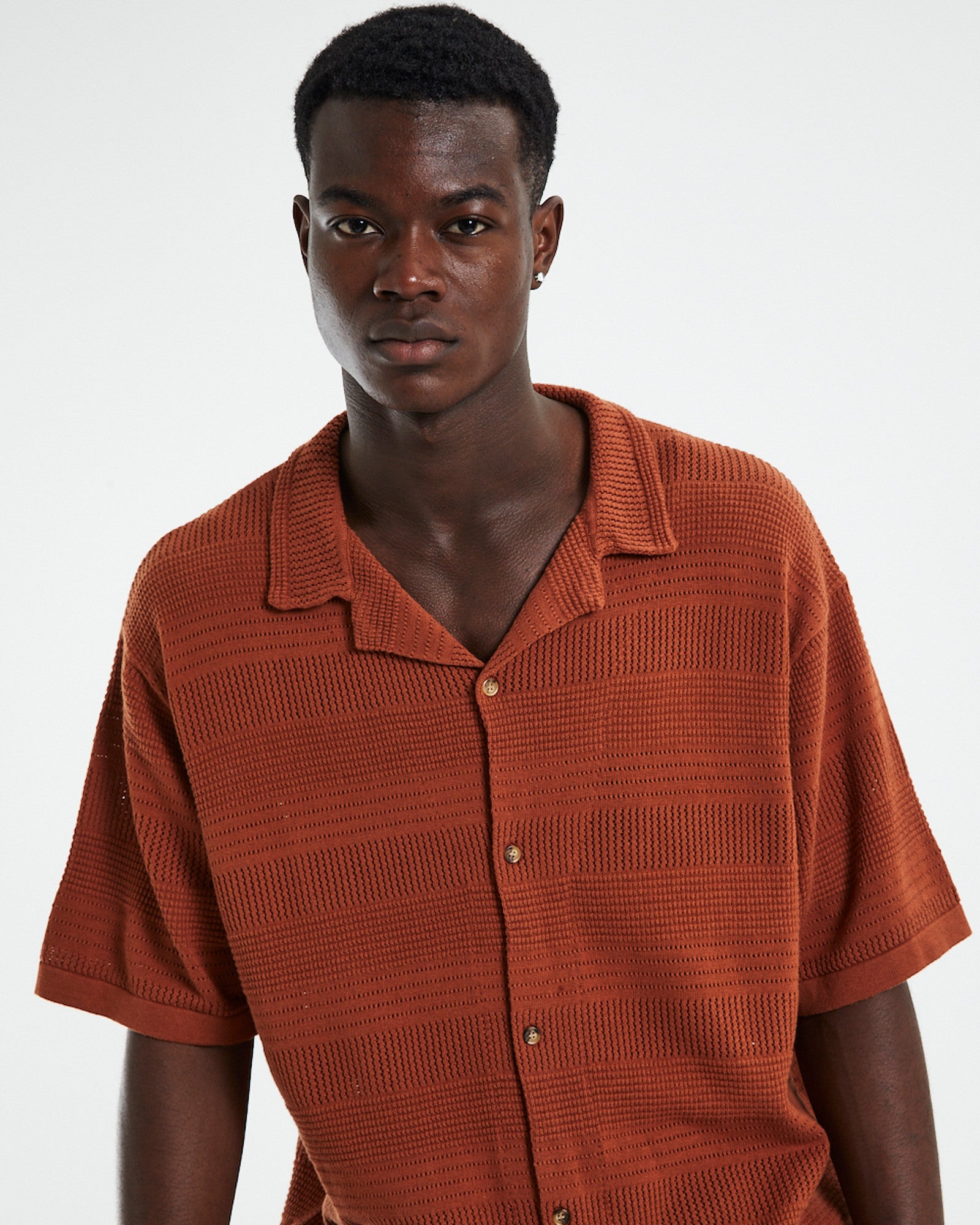 Knitted Short Sleeve Resort Shirt Rust RUST