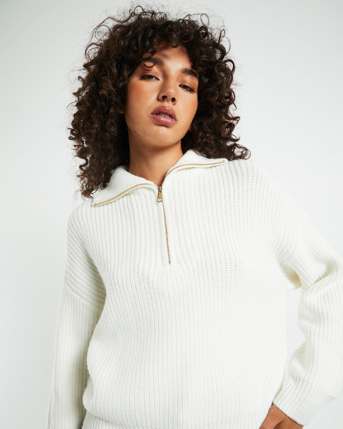 Ezra Half Zip Knit Pull Over Jumper Off White OFF WHIT