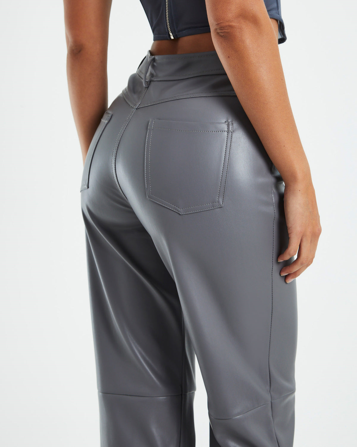 Karli Leather Look Straight Leg Pants Grey GREY