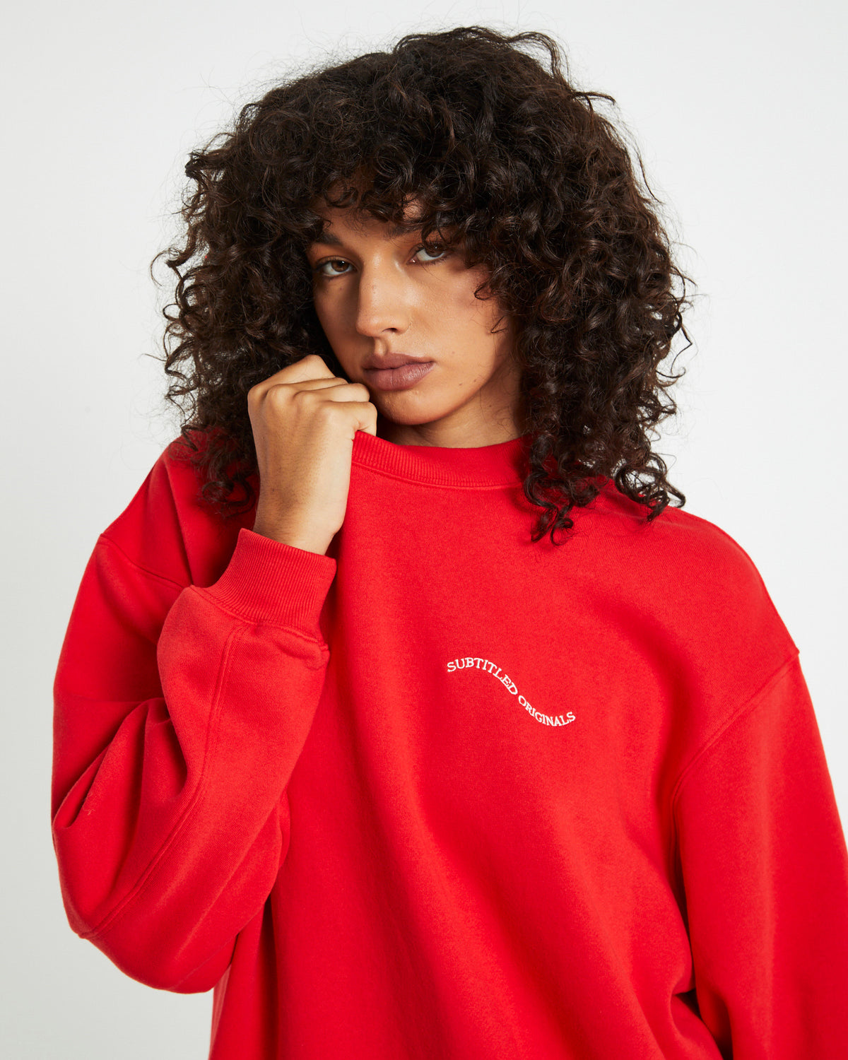 Oversized Wave Origin Fleece Crew Jumper Red RED