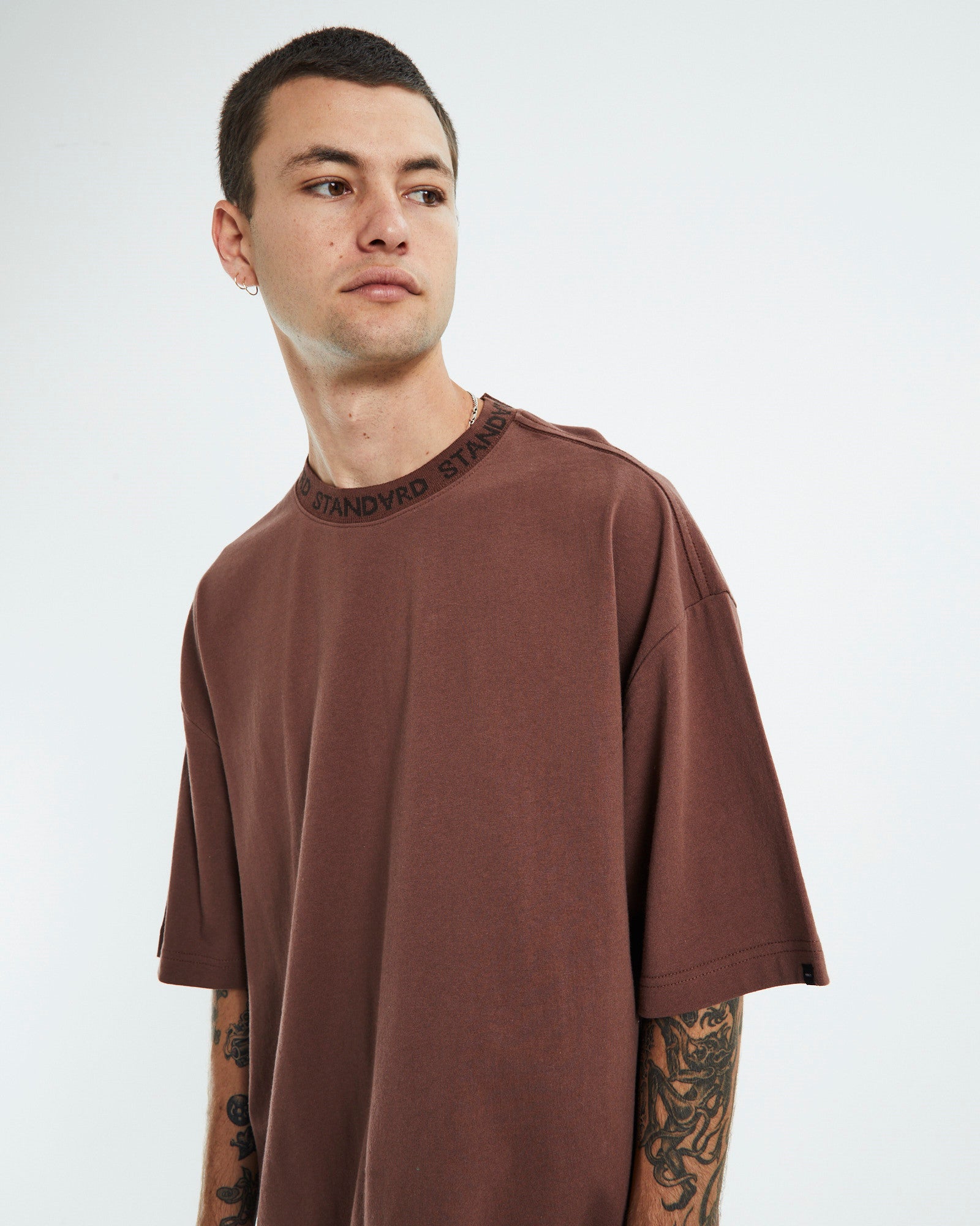 Collar Short Sleeve T-Shirt Dirty Brown BROWN