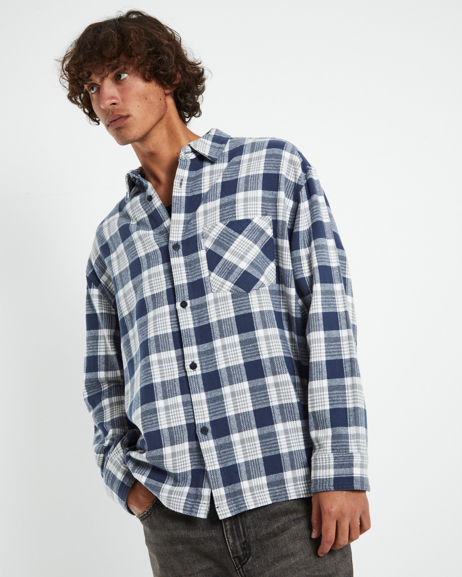 Portland Long Sleeve Flanno Grey/Blue GREY