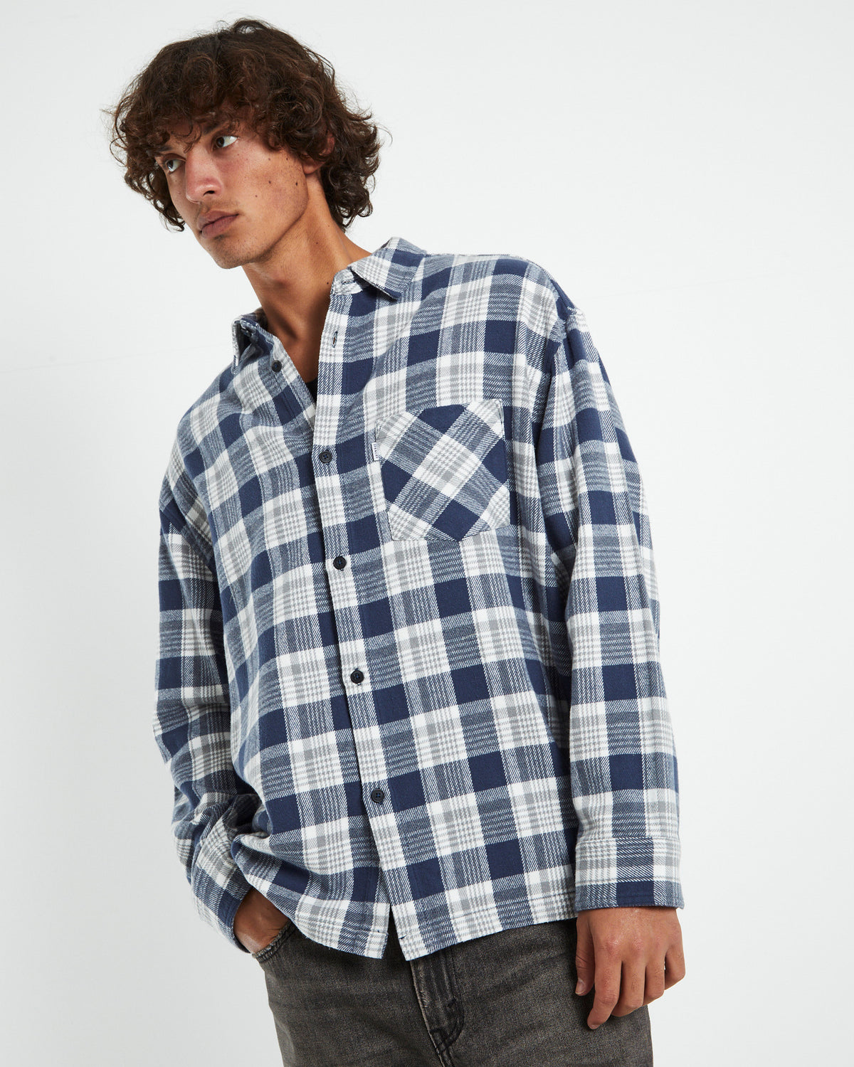 Portland Long Sleeve Flanno Grey/Blue GREY