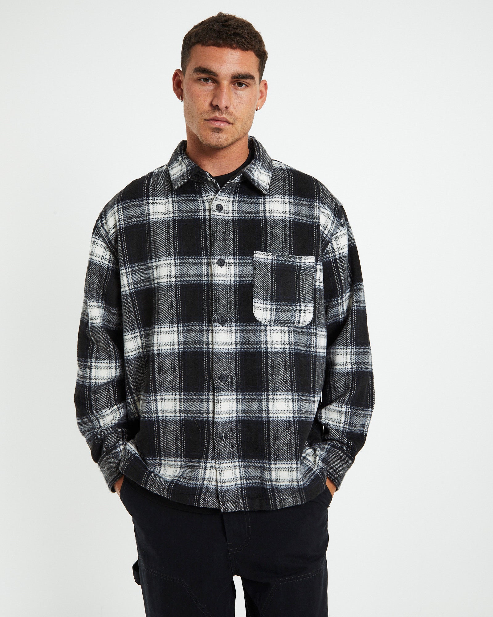 Check Shacket Shirt Ombre Black BLACK